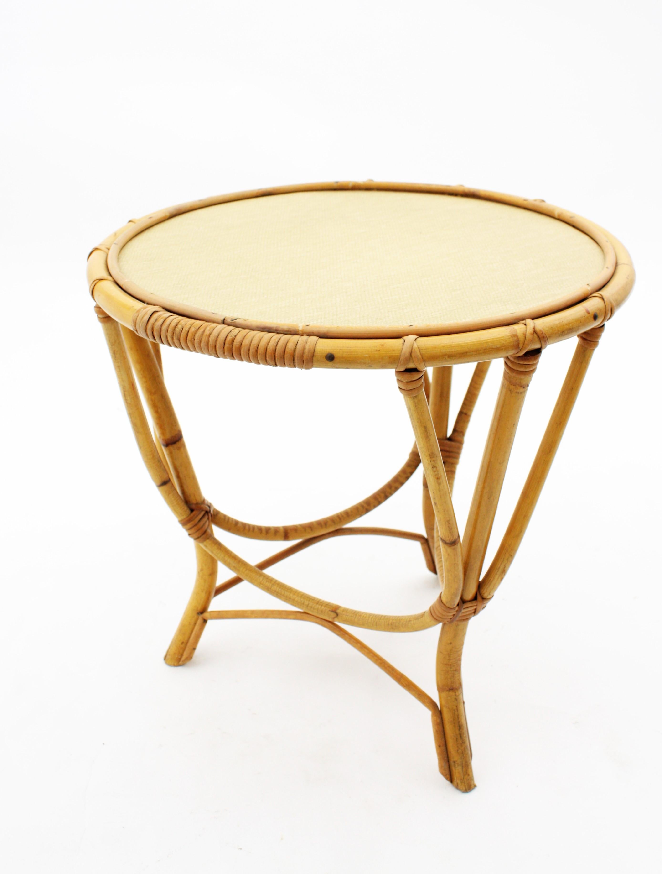 20th Century Bamboo and Rattan Albini Inspired Side Table, Spain, 1960s