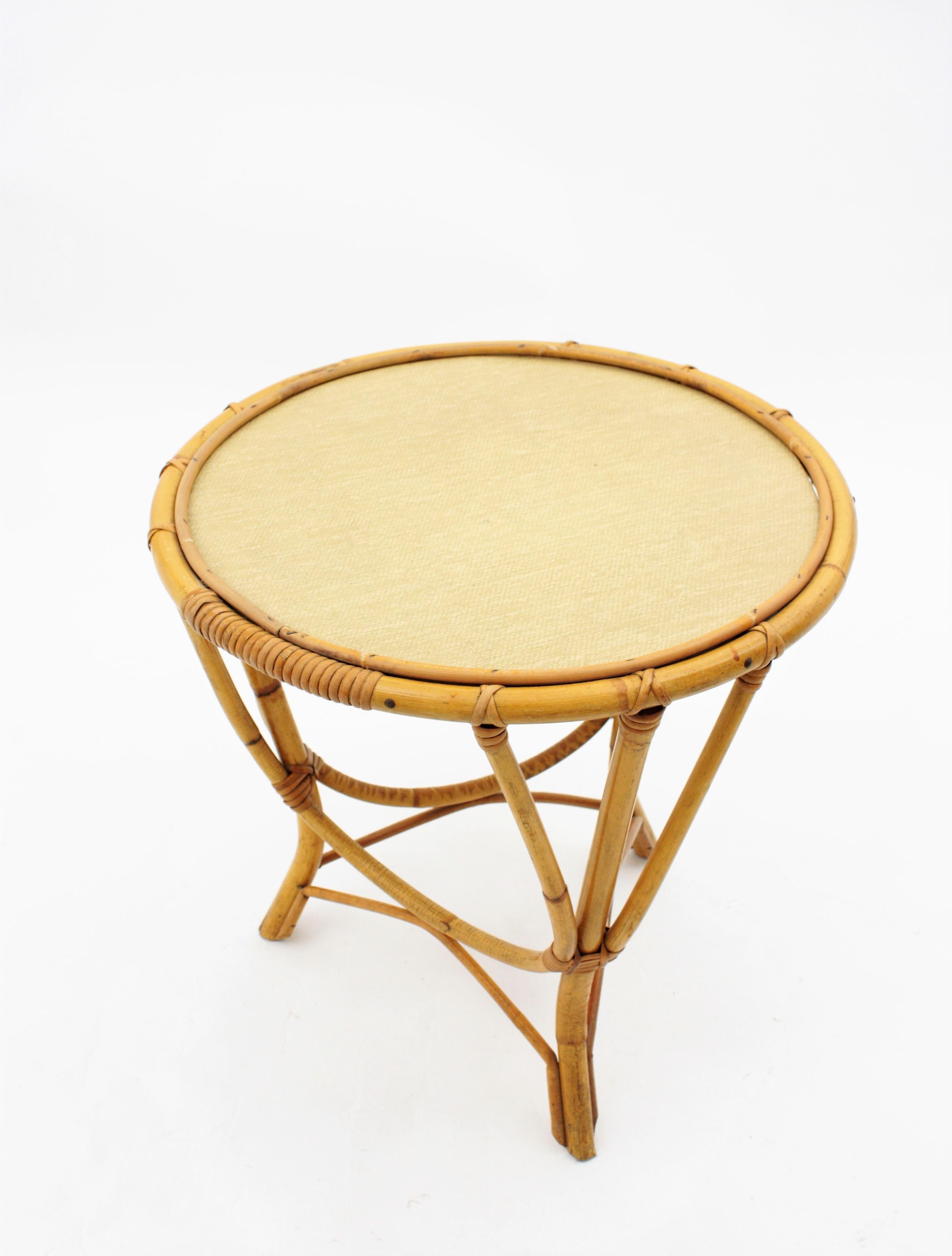 Bamboo and Rattan Albini Inspired Side Table, Spain, 1960s 2