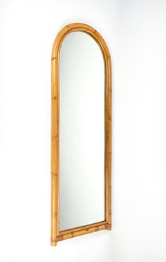 Bamboo and Rattan Arched Wall Mirror, Italy, 1970s
