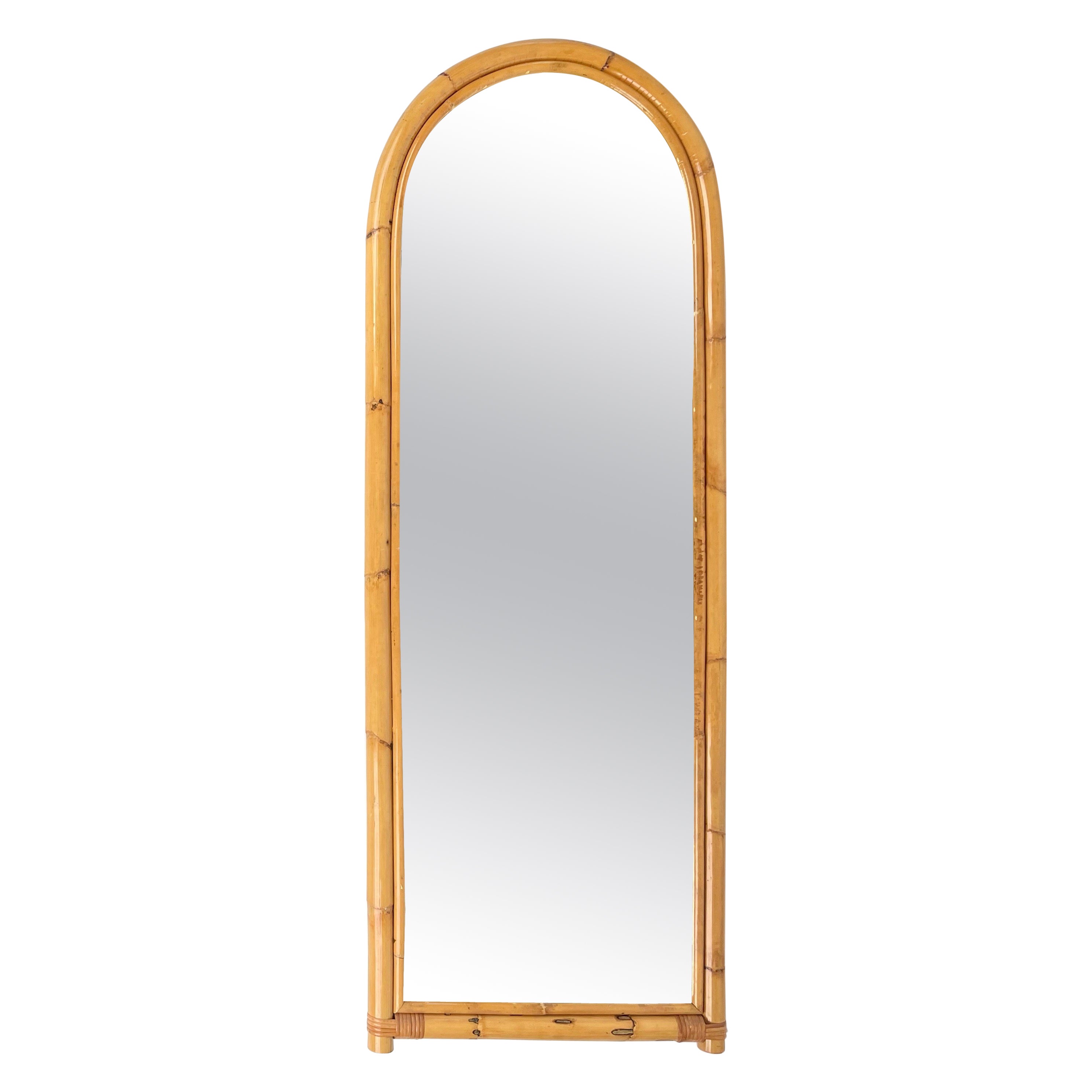 Bamboo and Rattan Arched Wall Mirror, Italy, 1970s