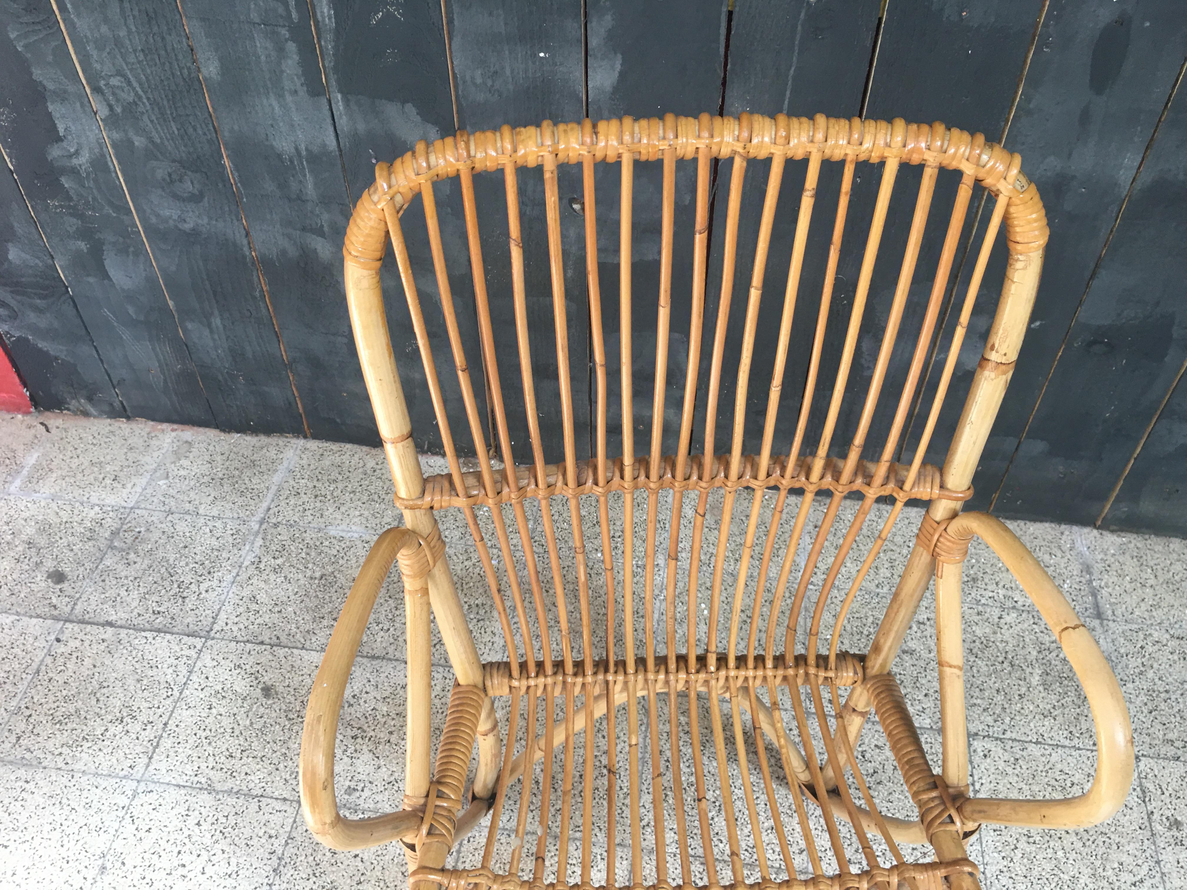  Bamboo and Rattan Armchair, circa 1970 For Sale 4