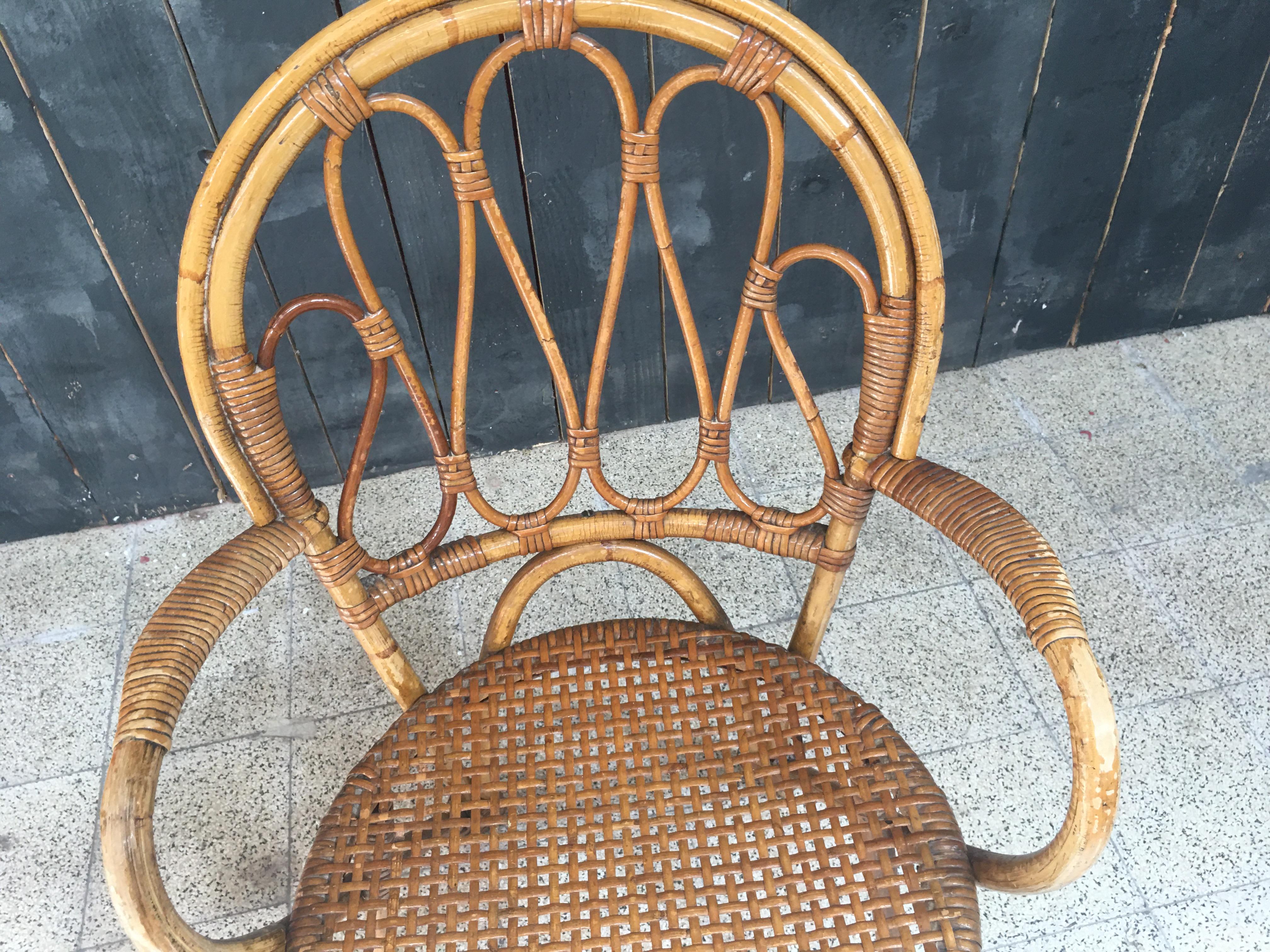  Bamboo and Rattan Armchair, circa 1970 For Sale 4