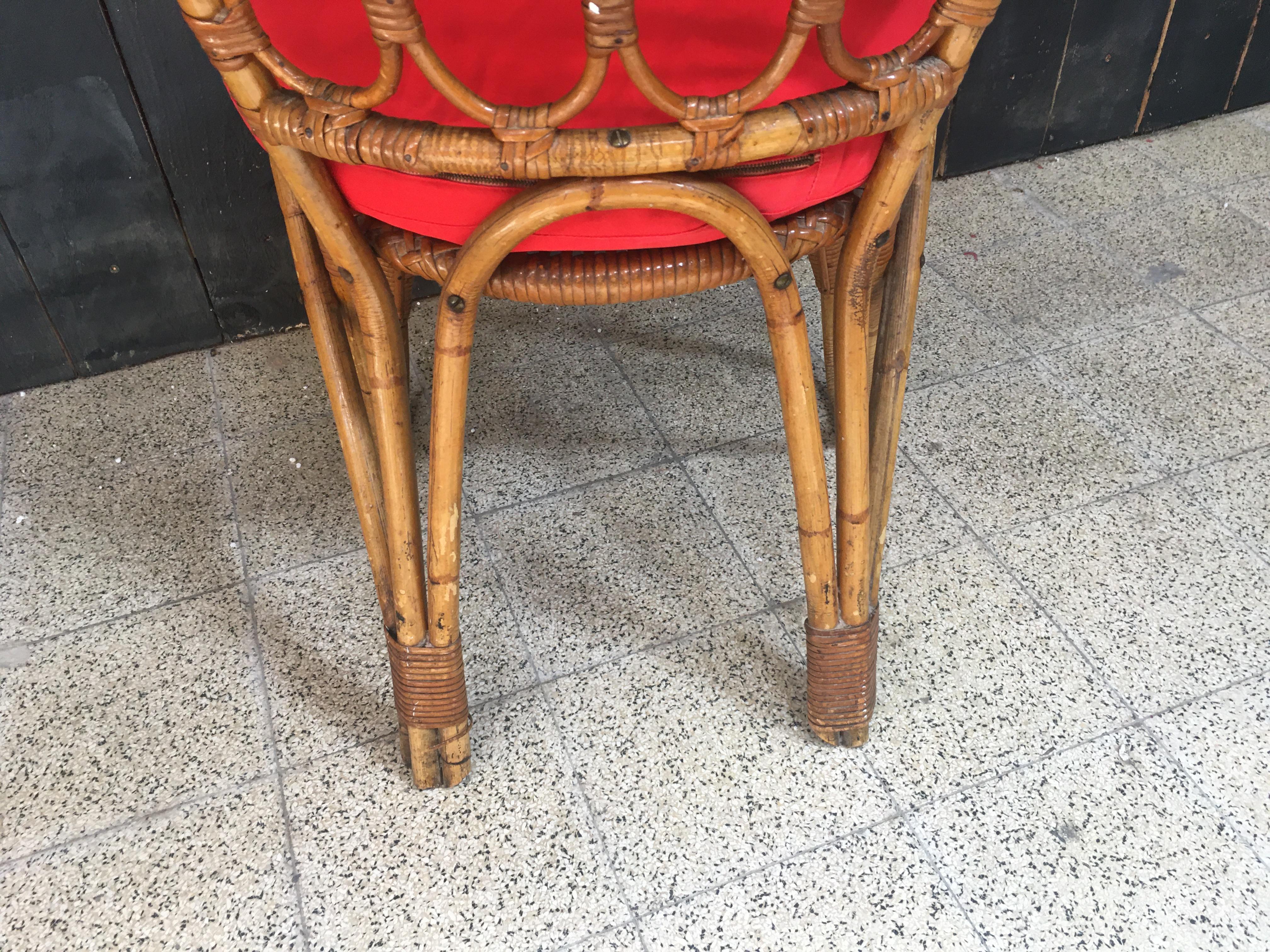 Poltrona in bambù e rattan, 1970 circa in vendita 4
