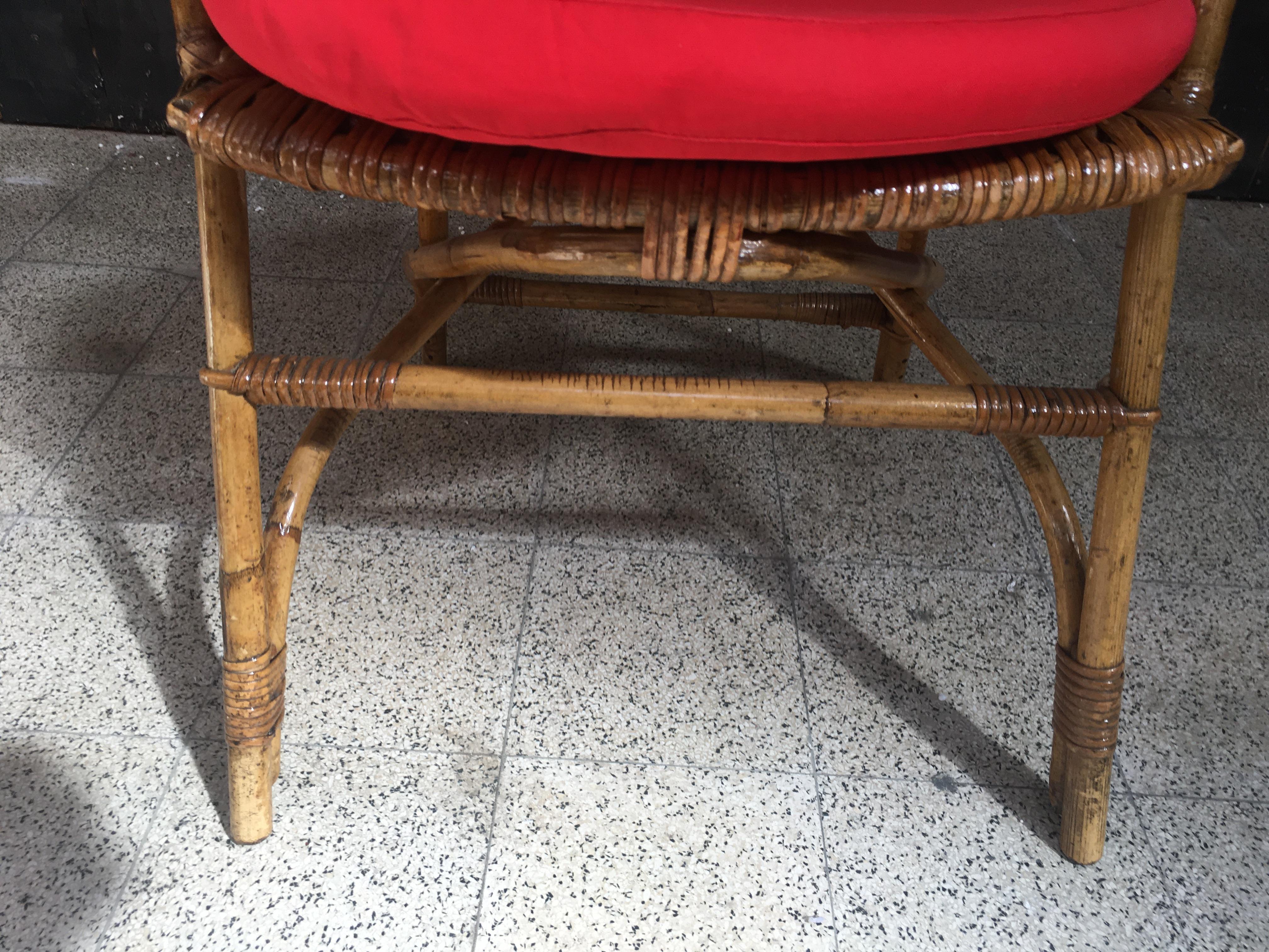 Bamboo and Rattan Armchair, circa 1970 For Sale 5