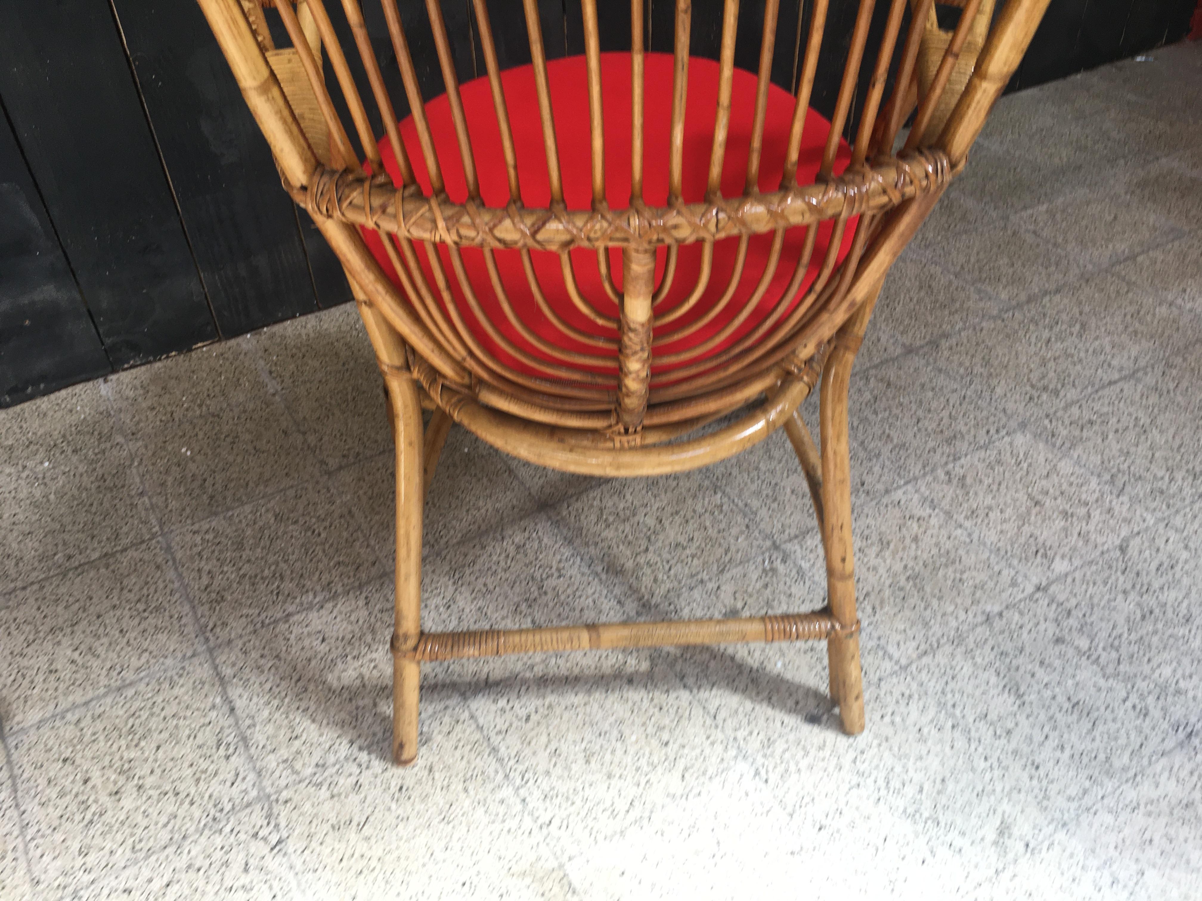 Poltrona in bambù e rattan, 1970 circa in vendita 5