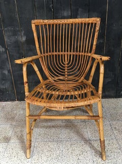 Sillón de bambú y ratán, de alrededor de 1970