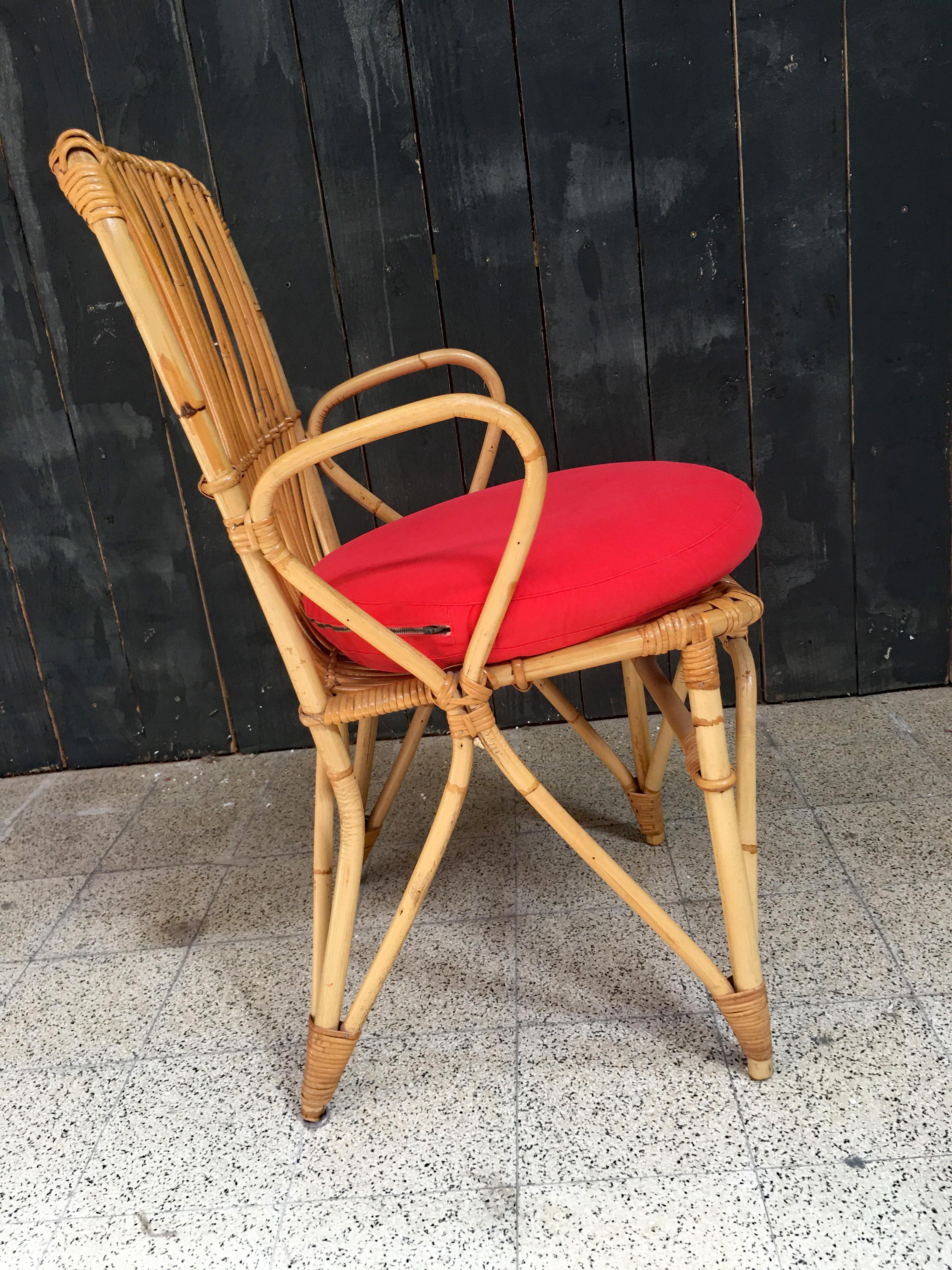 Mid-Century moderno Poltrona in bambù e rattan, 1970 circa in vendita