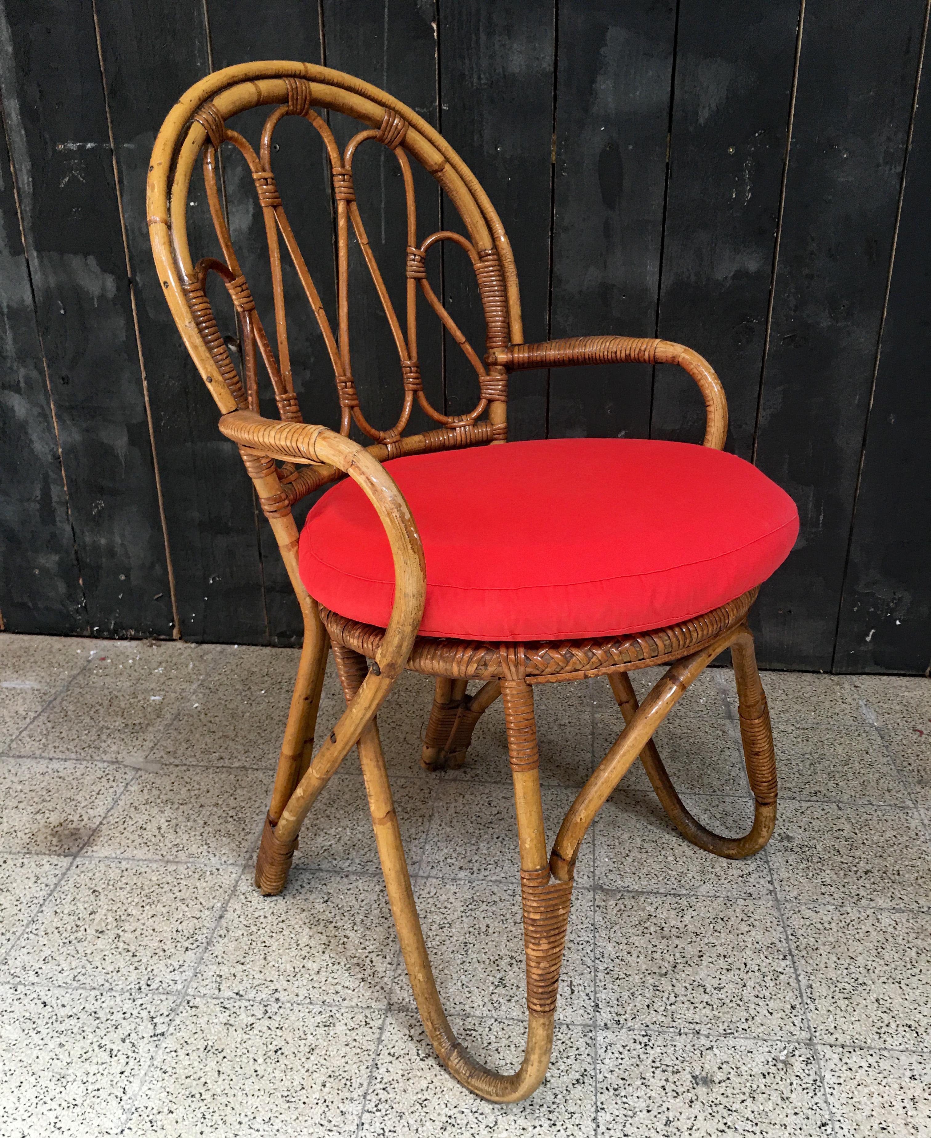 Mid-Century moderno Poltrona in bambù e rattan, 1970 circa in vendita