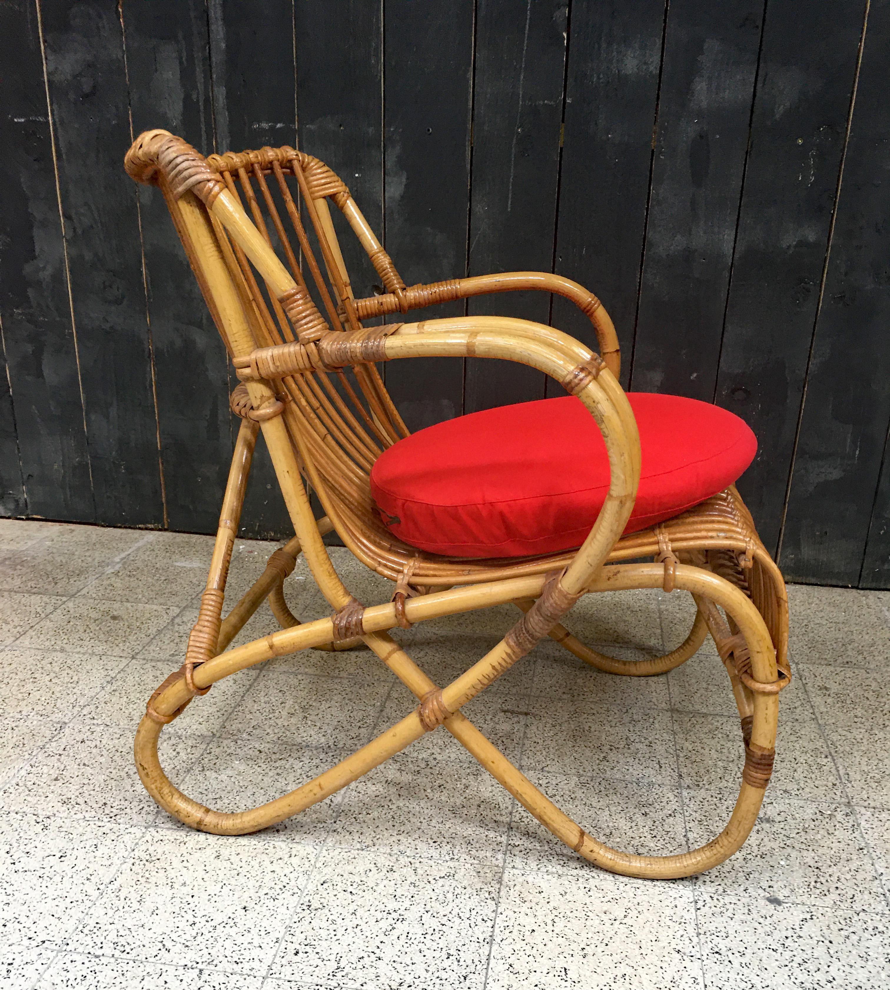 French Bamboo and Rattan Armchair, circa 1970 For Sale