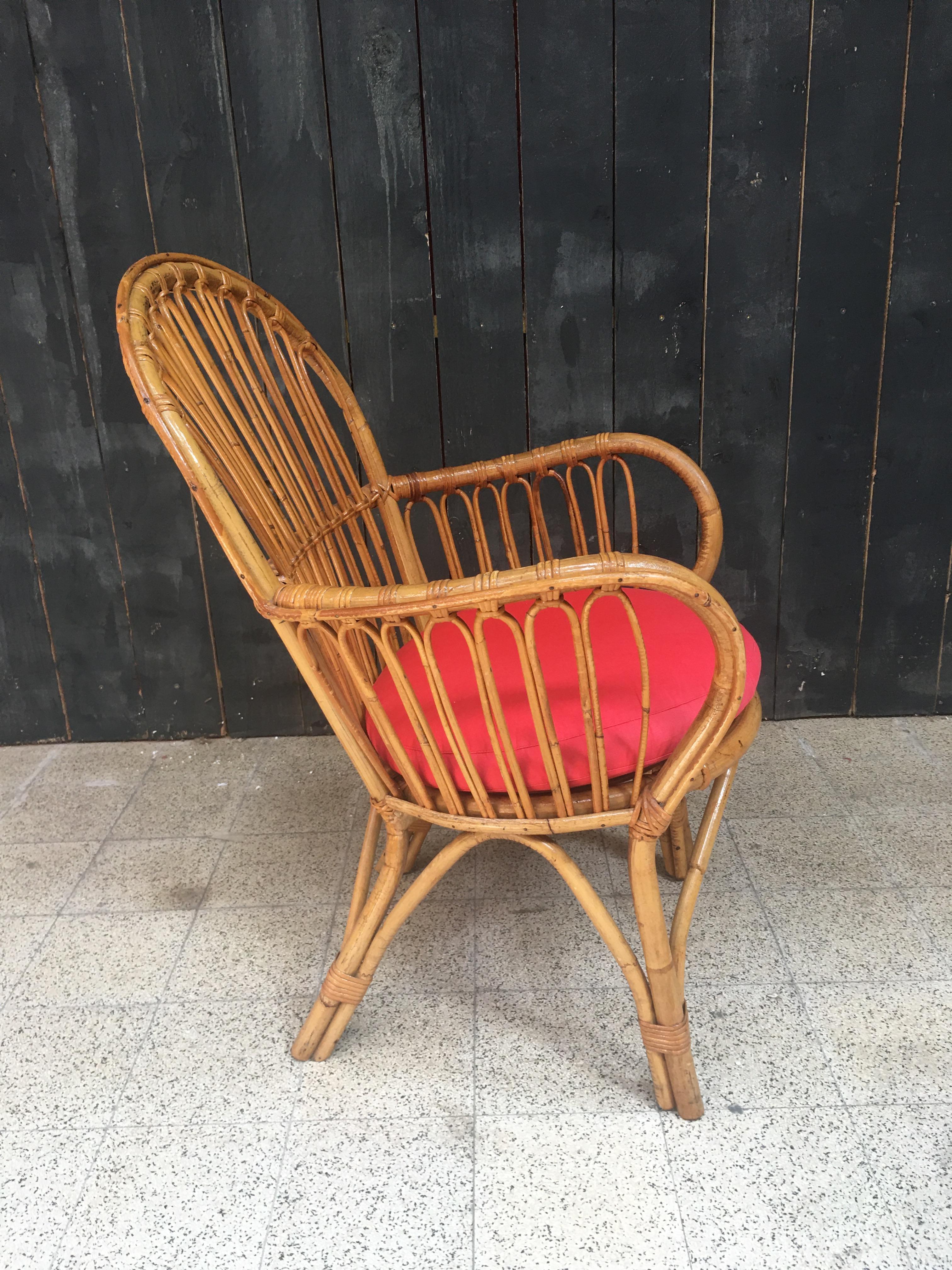 Mid-Century Modern  Bamboo and Rattan Armchair, circa 1970 For Sale