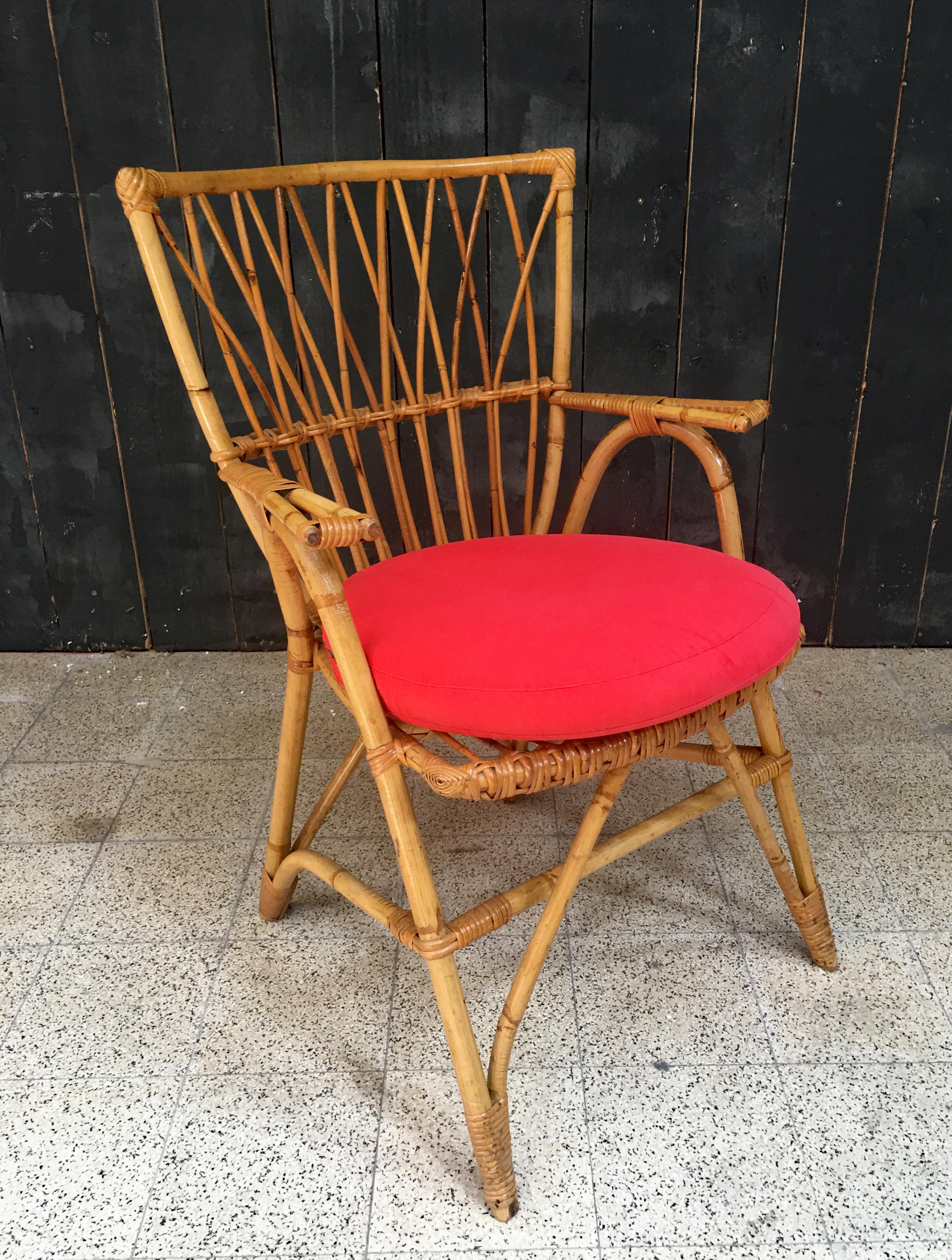 Poltrona in bambù e rattan, 1970 circa In condizioni buone in vendita a Saint-Ouen, FR
