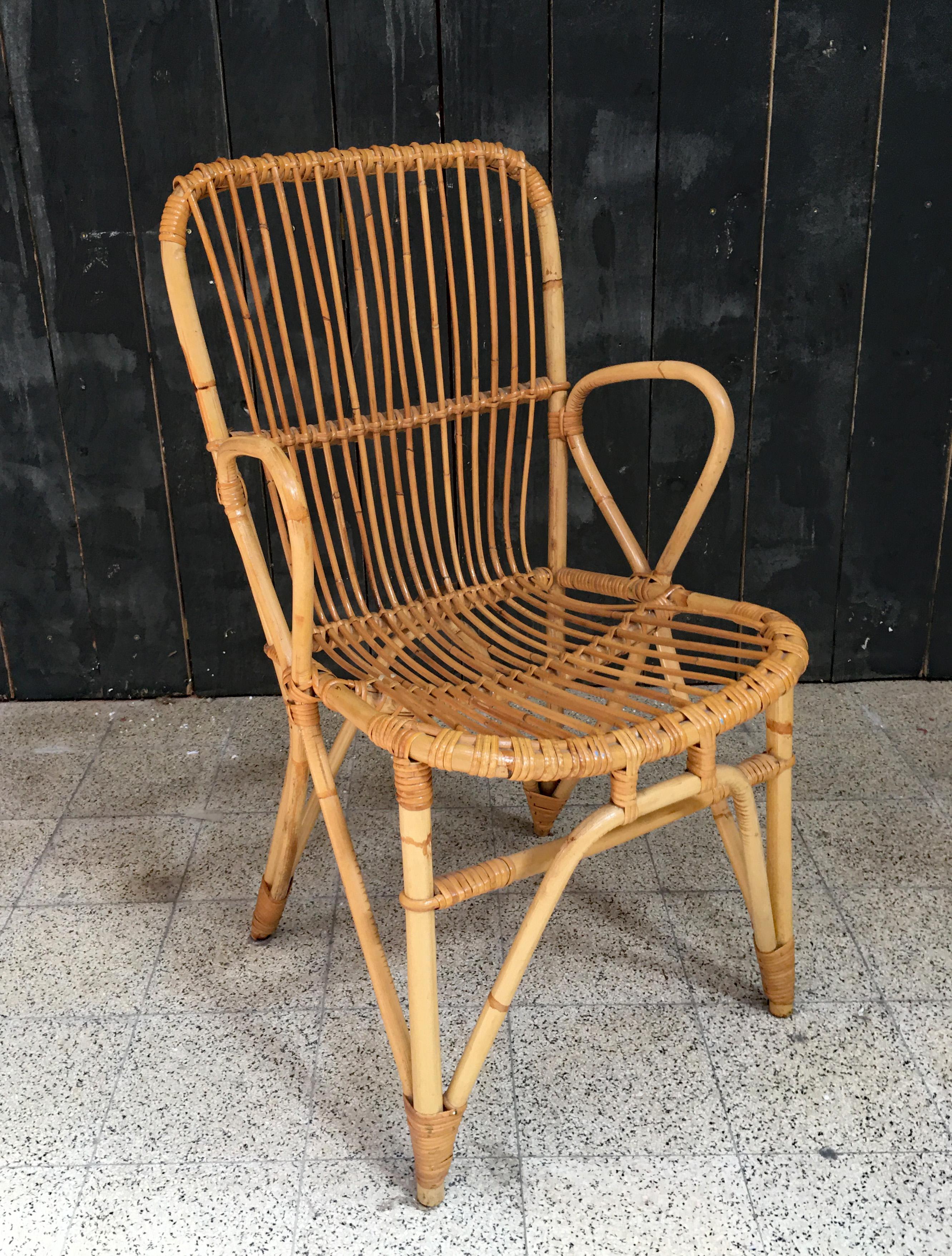  Bamboo and Rattan Armchair, circa 1970 In Good Condition For Sale In Saint-Ouen, FR