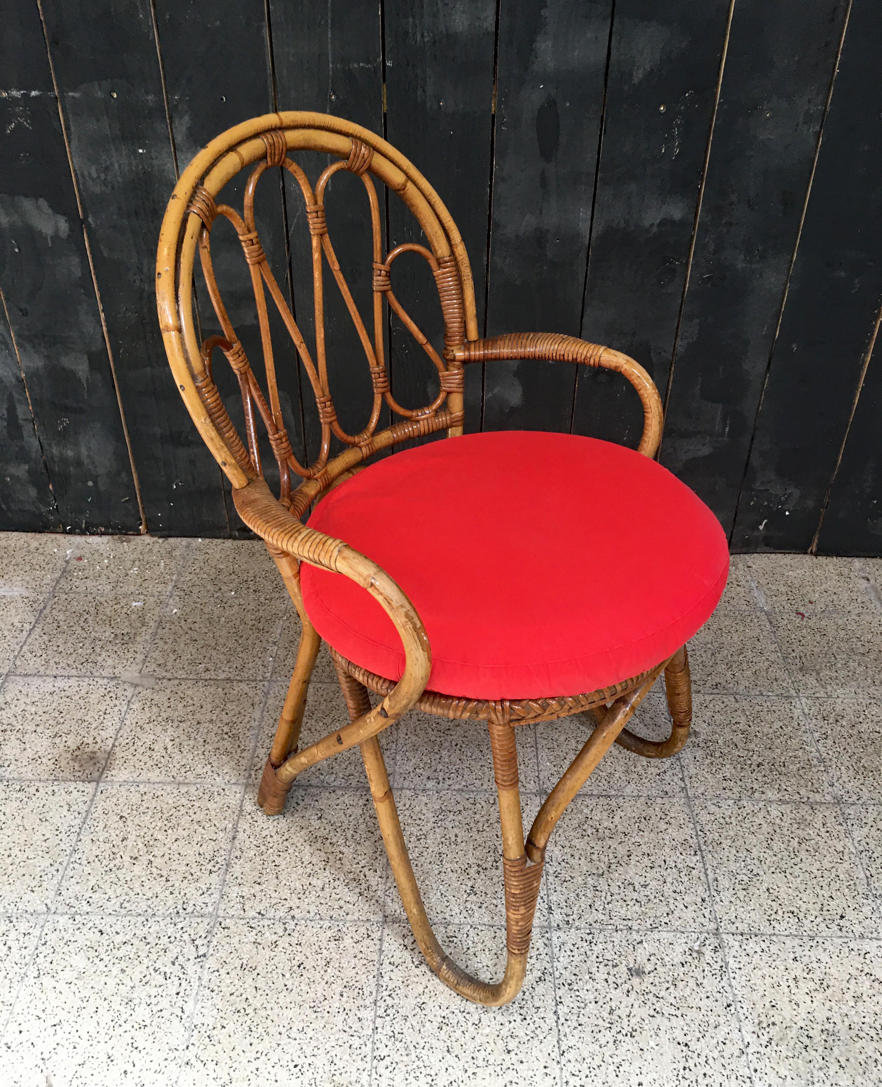 Poltrona in bambù e rattan, 1970 circa In condizioni buone in vendita a Saint-Ouen, FR