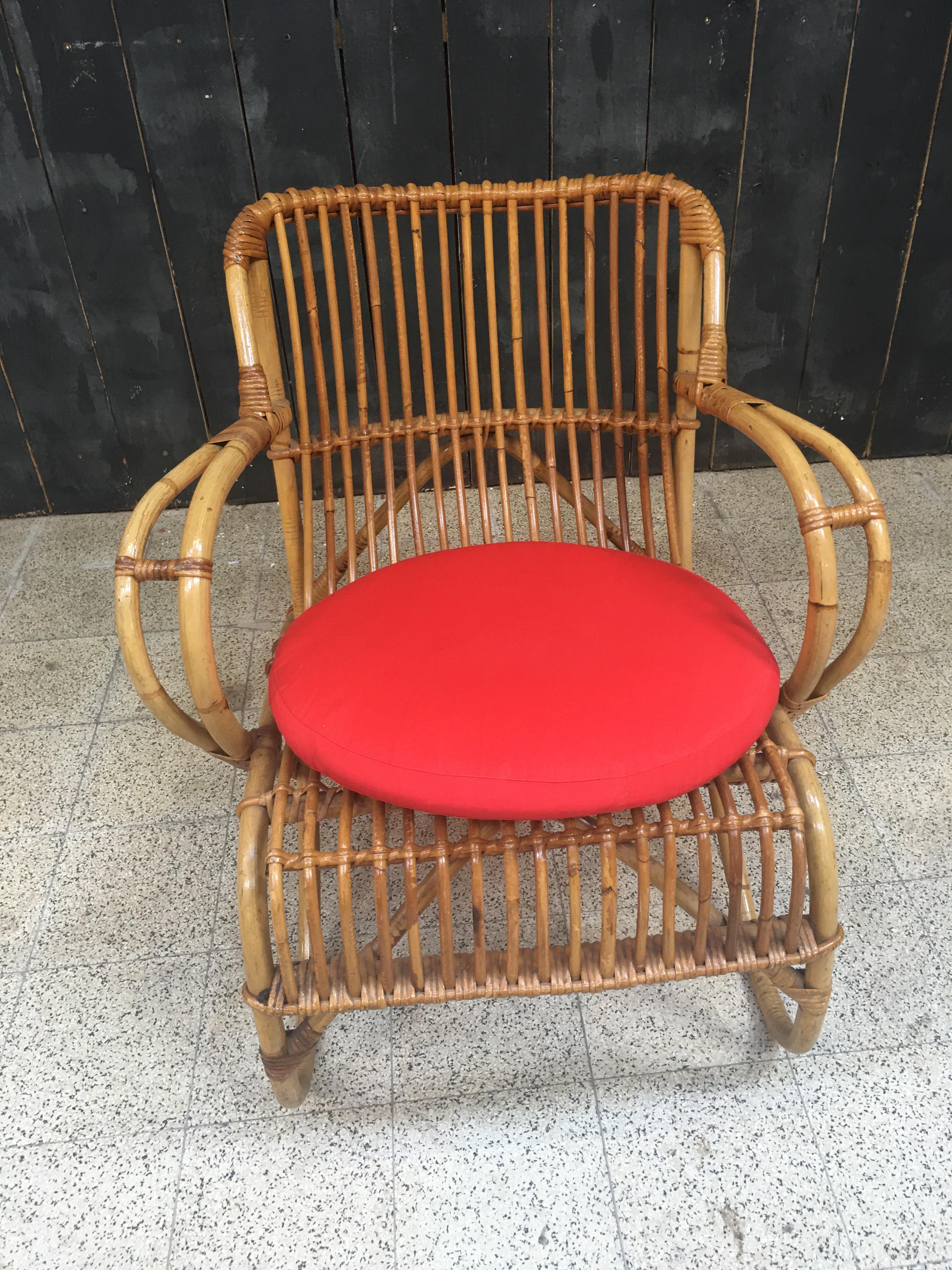 Late 20th Century Bamboo and Rattan Armchair, circa 1970 For Sale