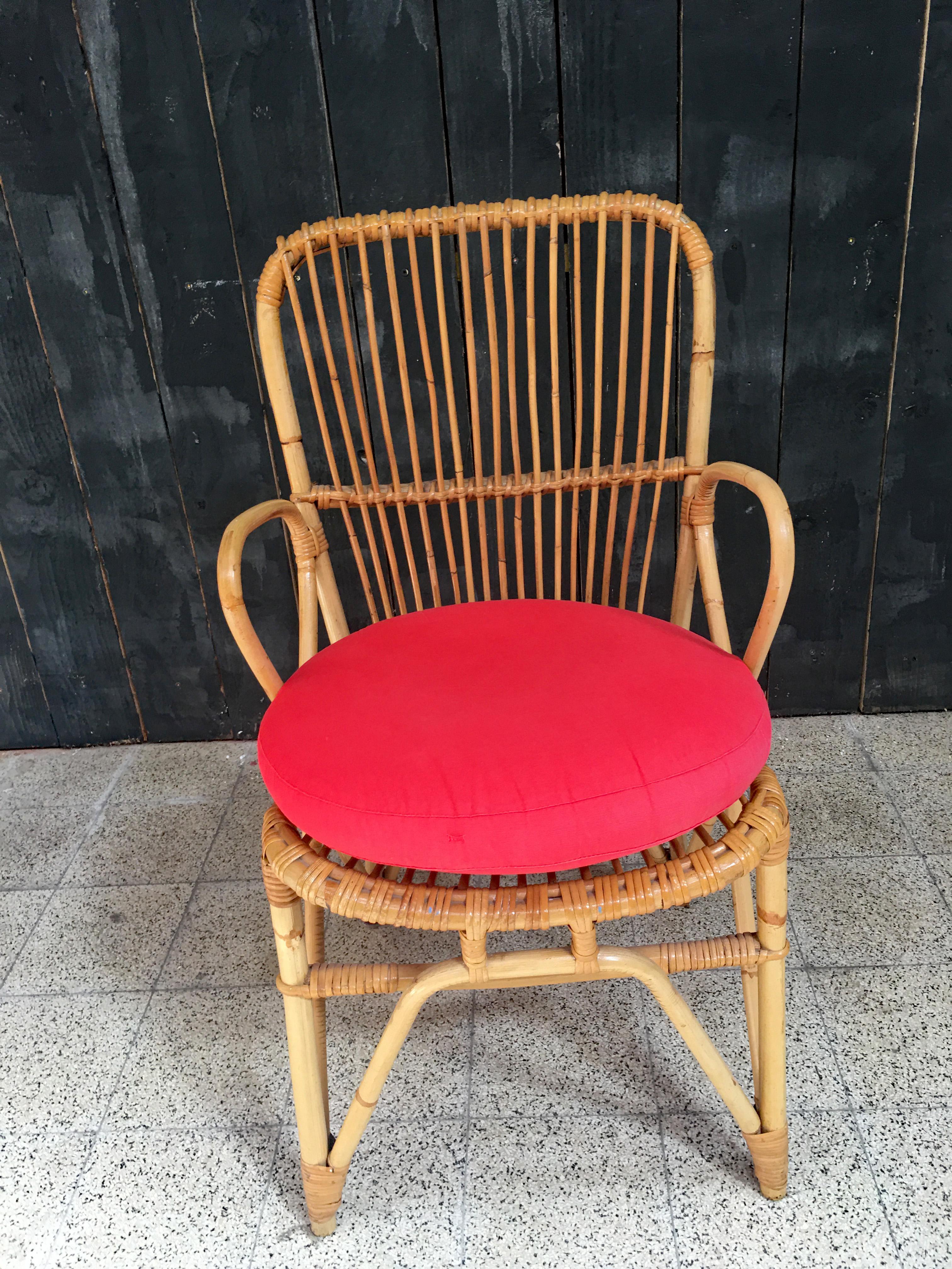 Late 20th Century  Bamboo and Rattan Armchair, circa 1970 For Sale