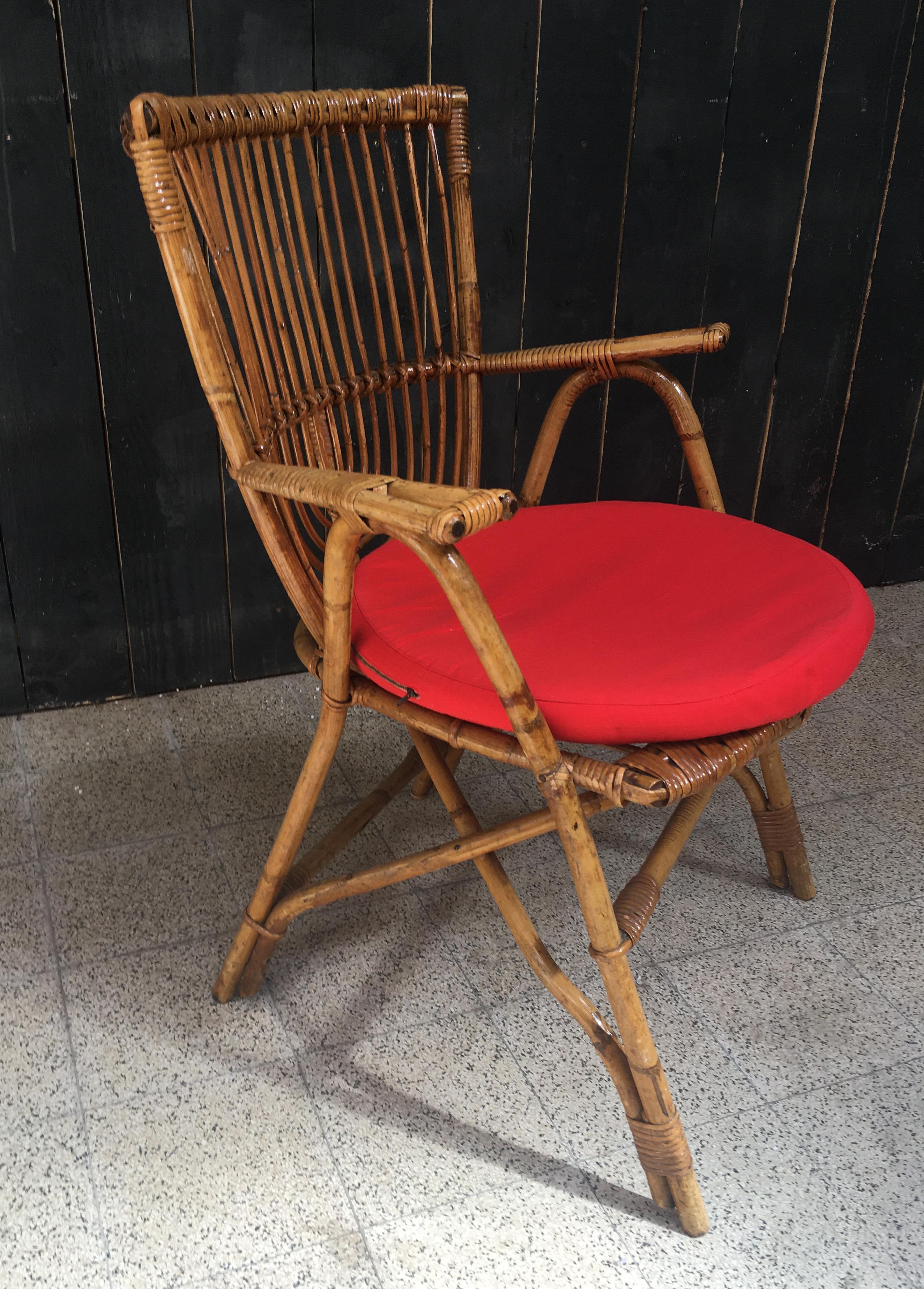 Late 20th Century Bamboo and Rattan Armchair, circa 1970 For Sale