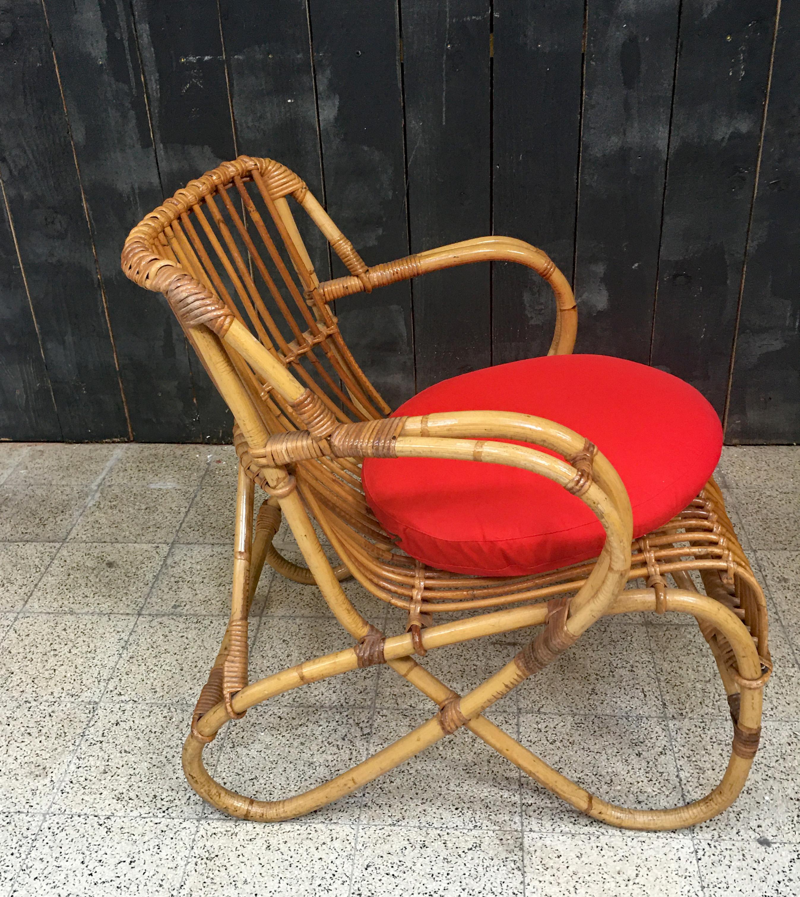 Bamboo and Rattan Armchair, circa 1970 For Sale 1
