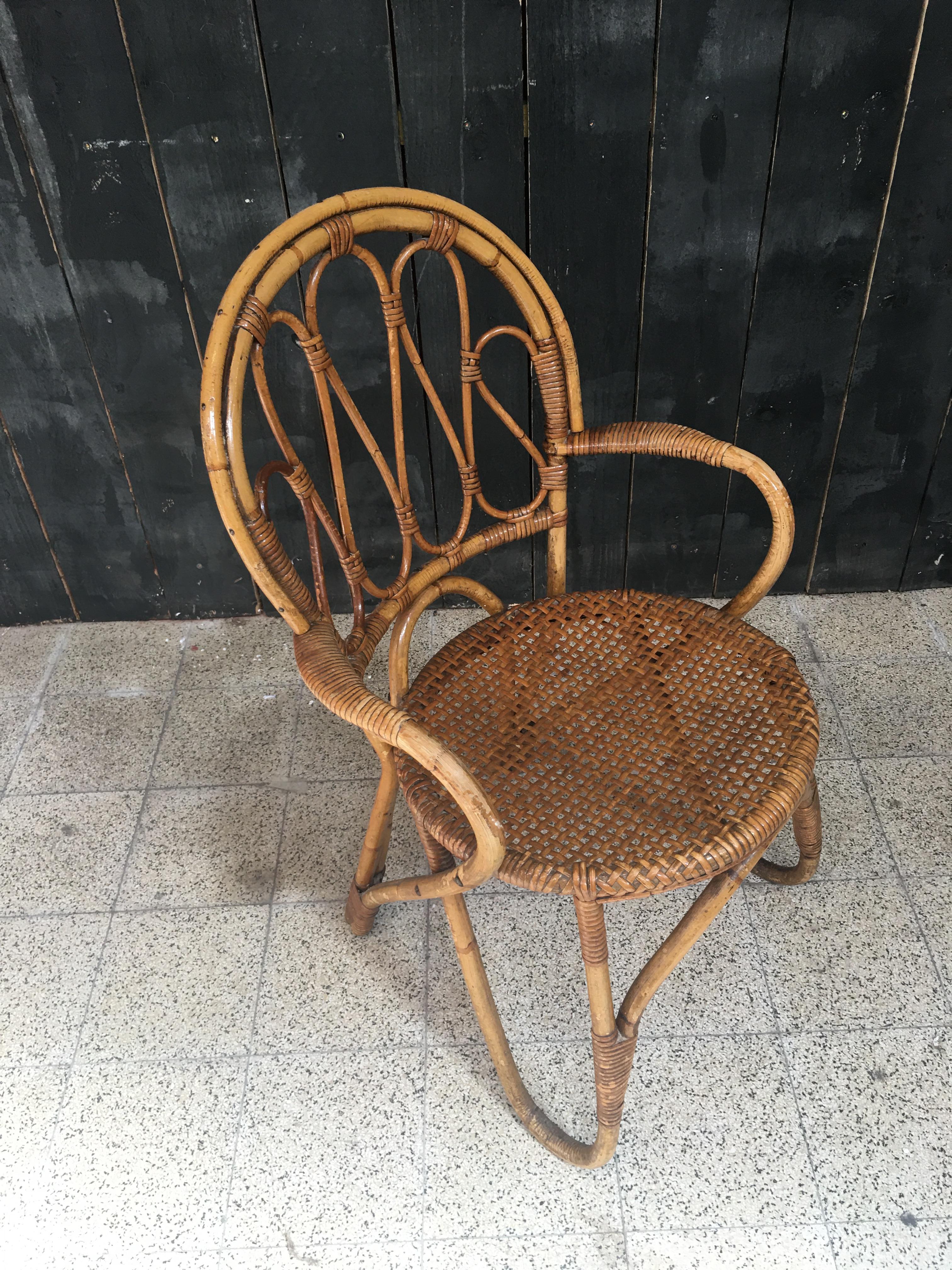  Bamboo and Rattan Armchair, circa 1970 For Sale 1