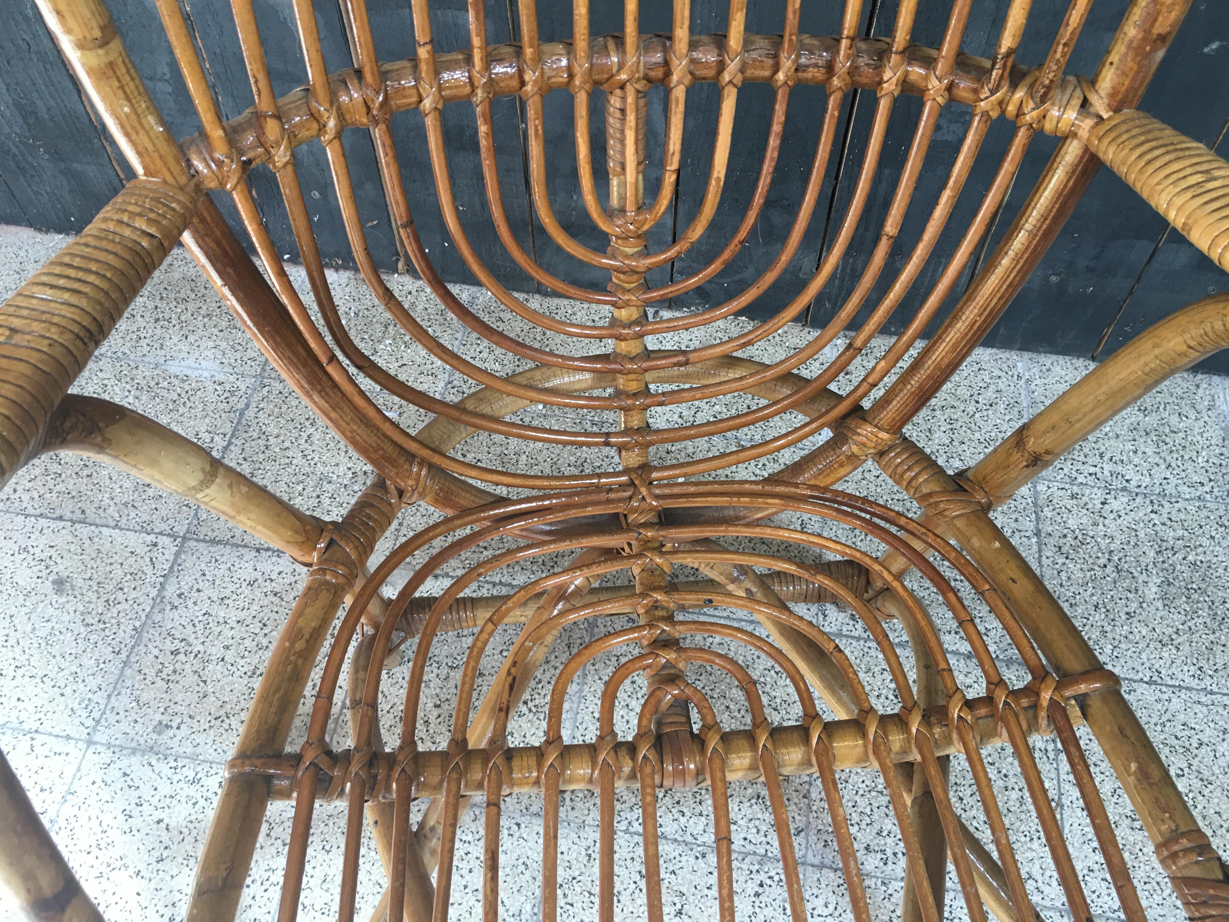 Bambù Poltrona in bambù e rattan, 1970 circa in vendita