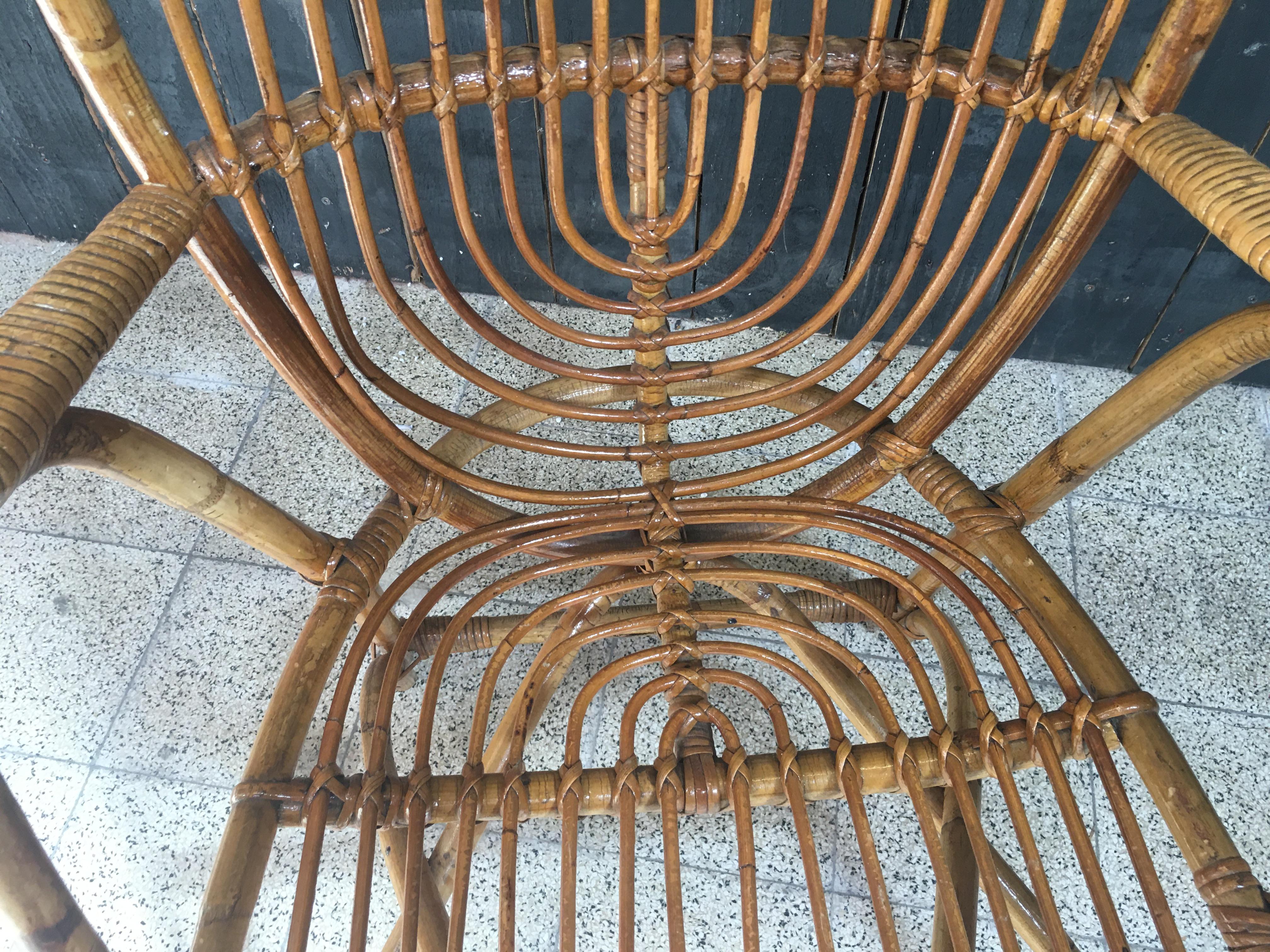 Bamboo and Rattan Armchair, circa 1970 For Sale 1