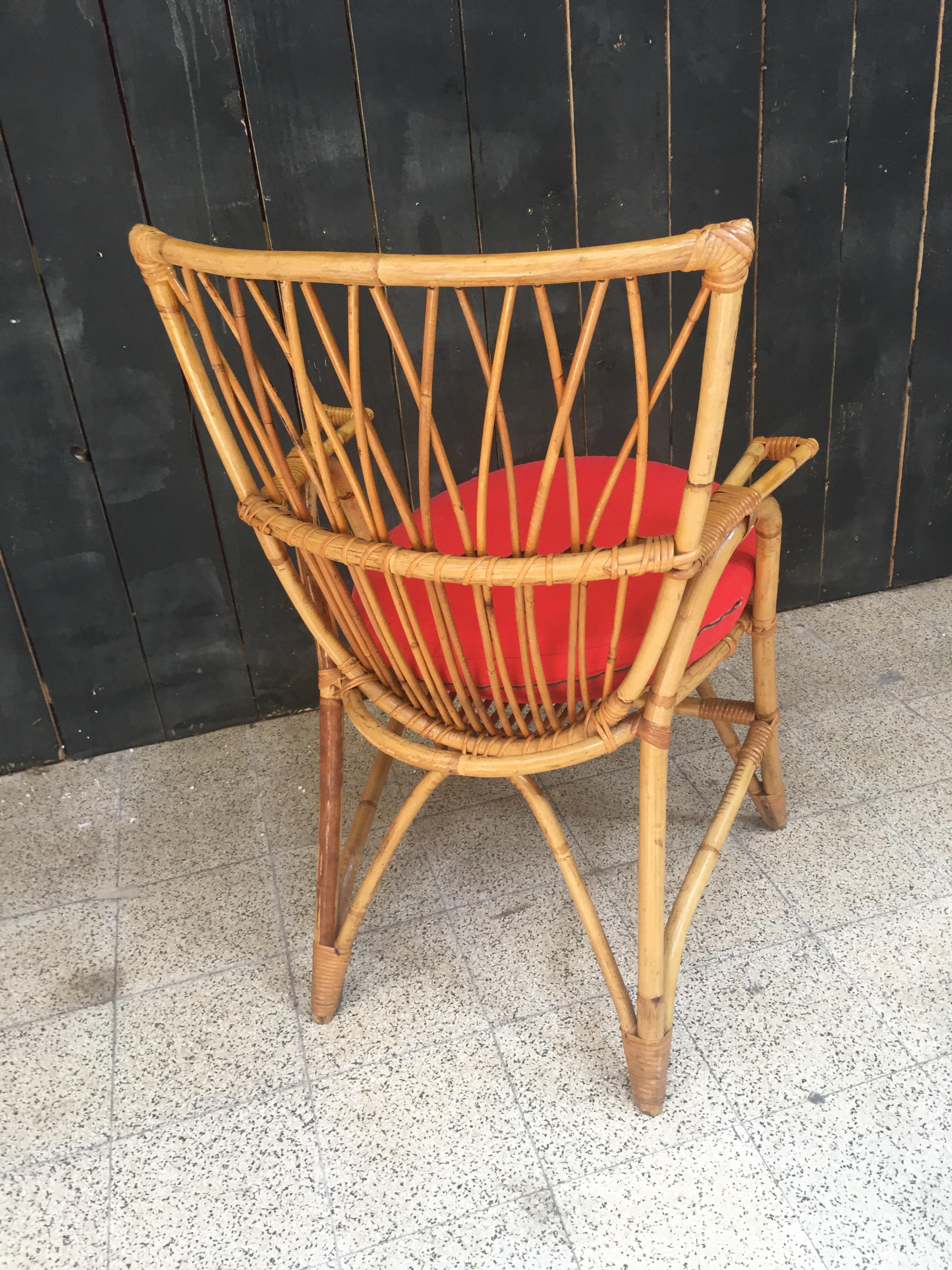  Bamboo and Rattan Armchair, circa 1970 For Sale 2