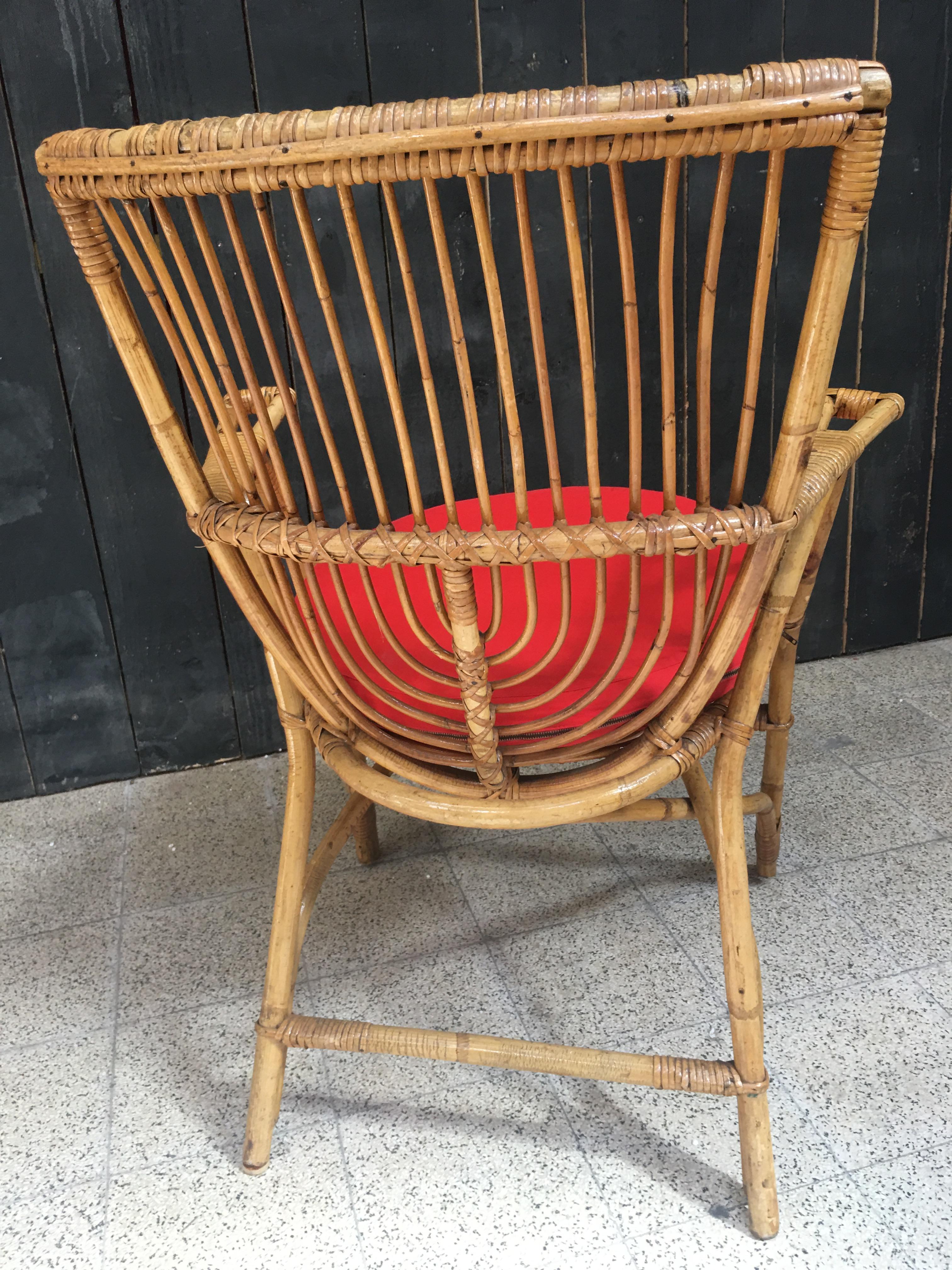 Poltrona in bambù e rattan, 1970 circa in vendita 1