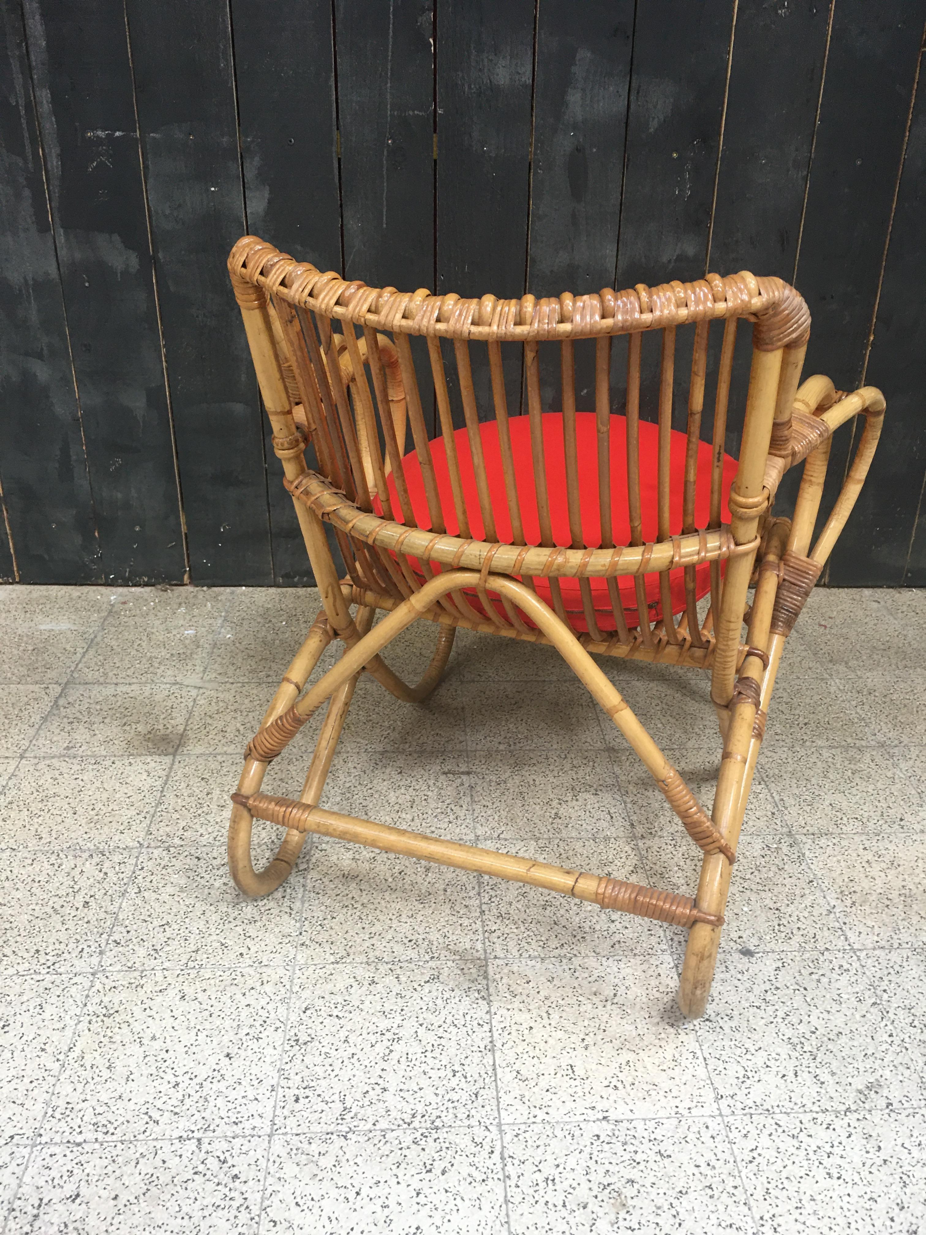 Bamboo and Rattan Armchair, circa 1970 For Sale 3