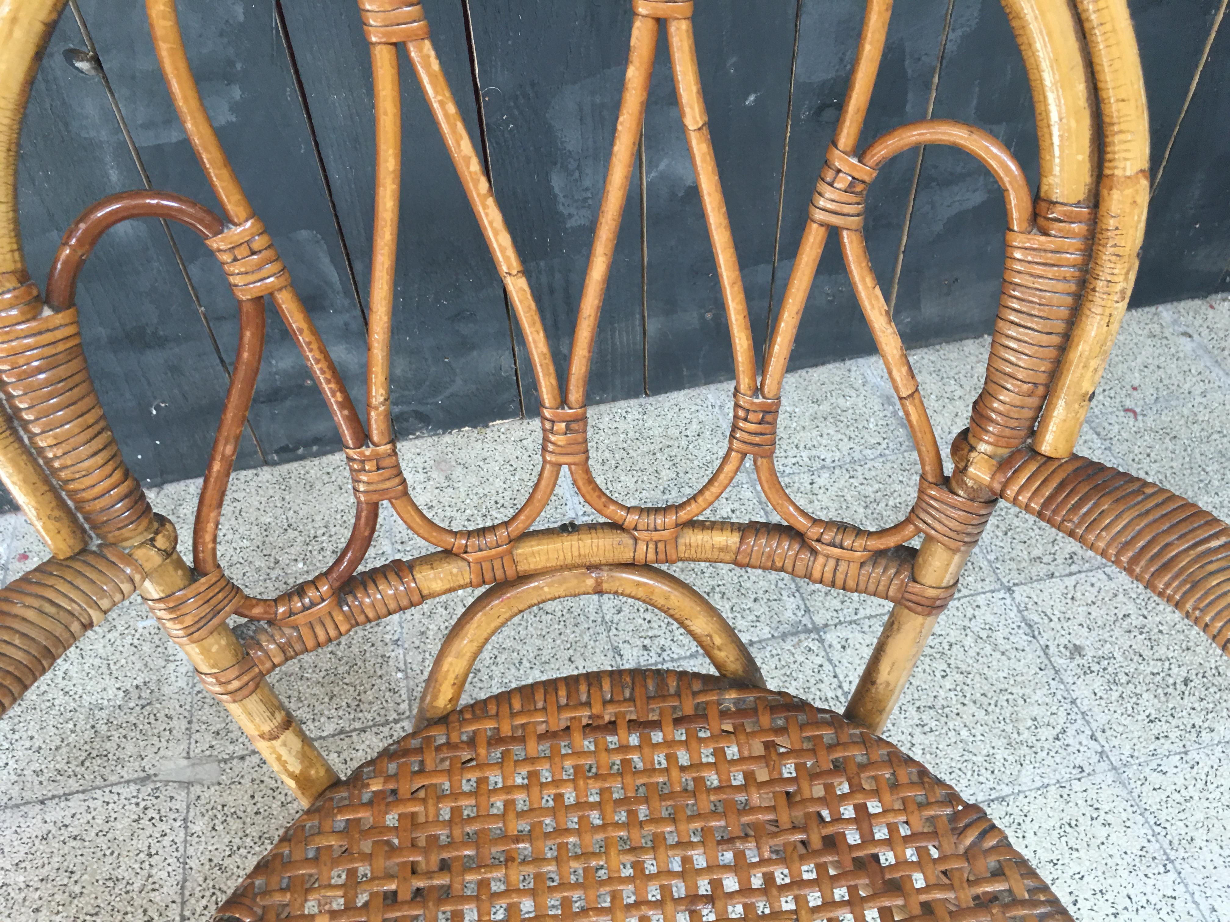  Bamboo and Rattan Armchair, circa 1970 For Sale 3