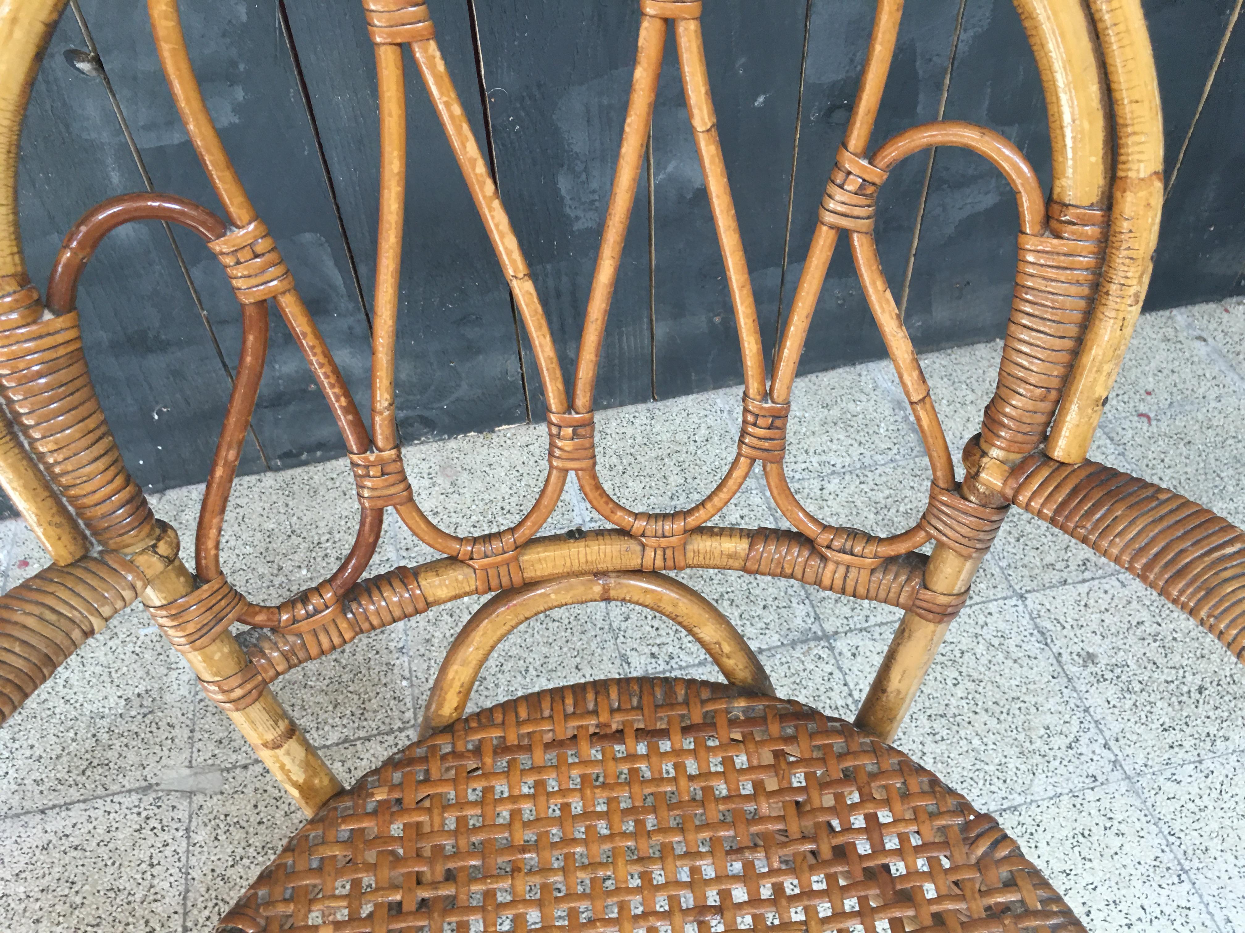 Poltrona in bambù e rattan, 1970 circa in vendita 2