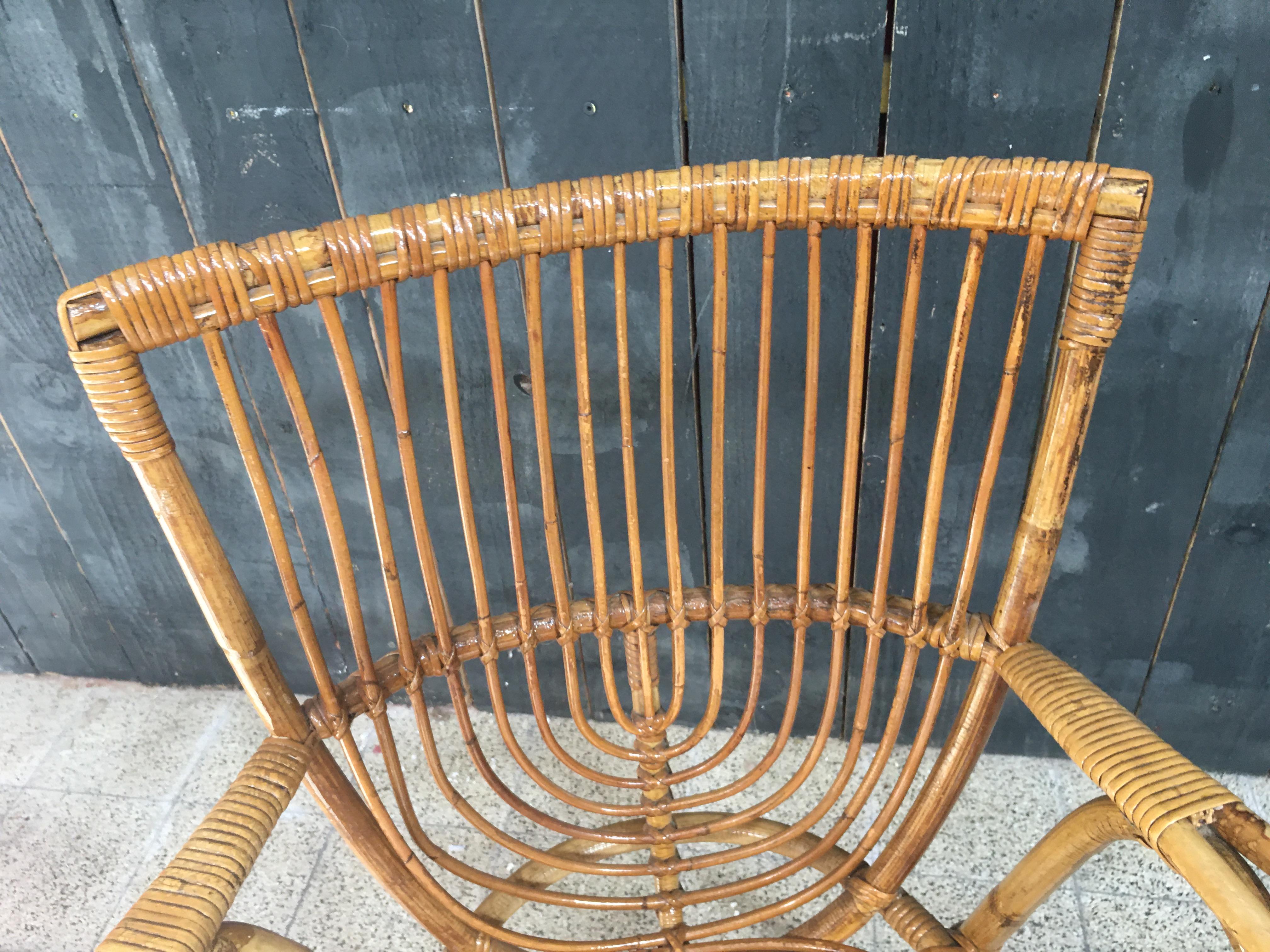 Poltrona in bambù e rattan, 1970 circa in vendita 2