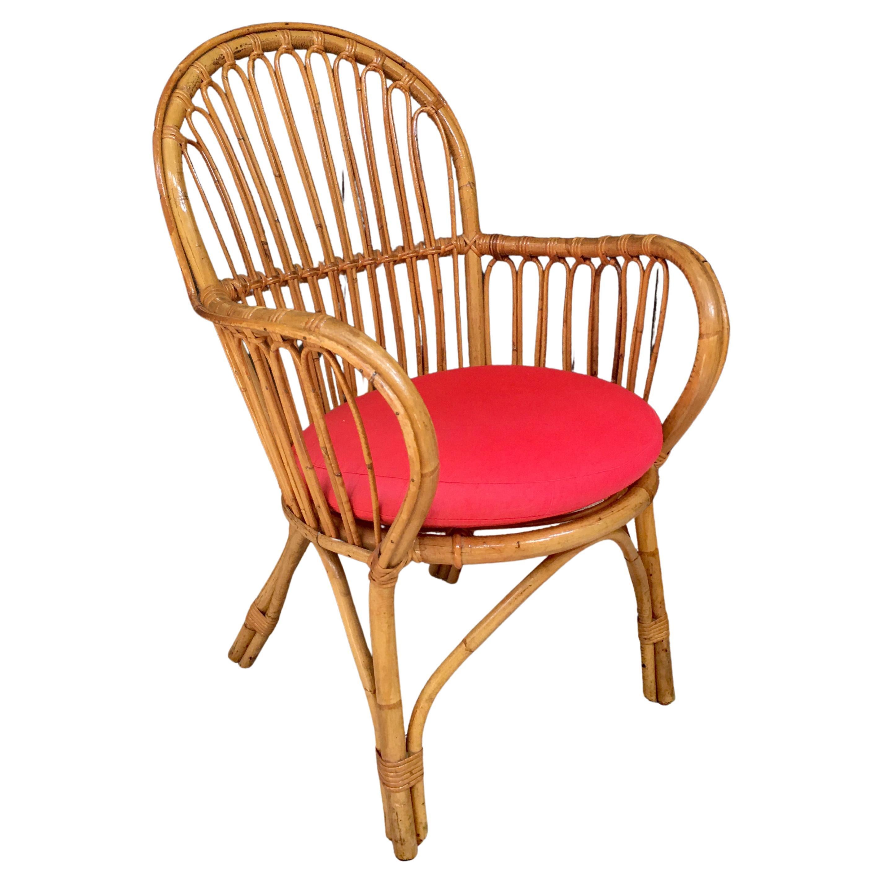  Bamboo and Rattan Armchair, circa 1970 For Sale