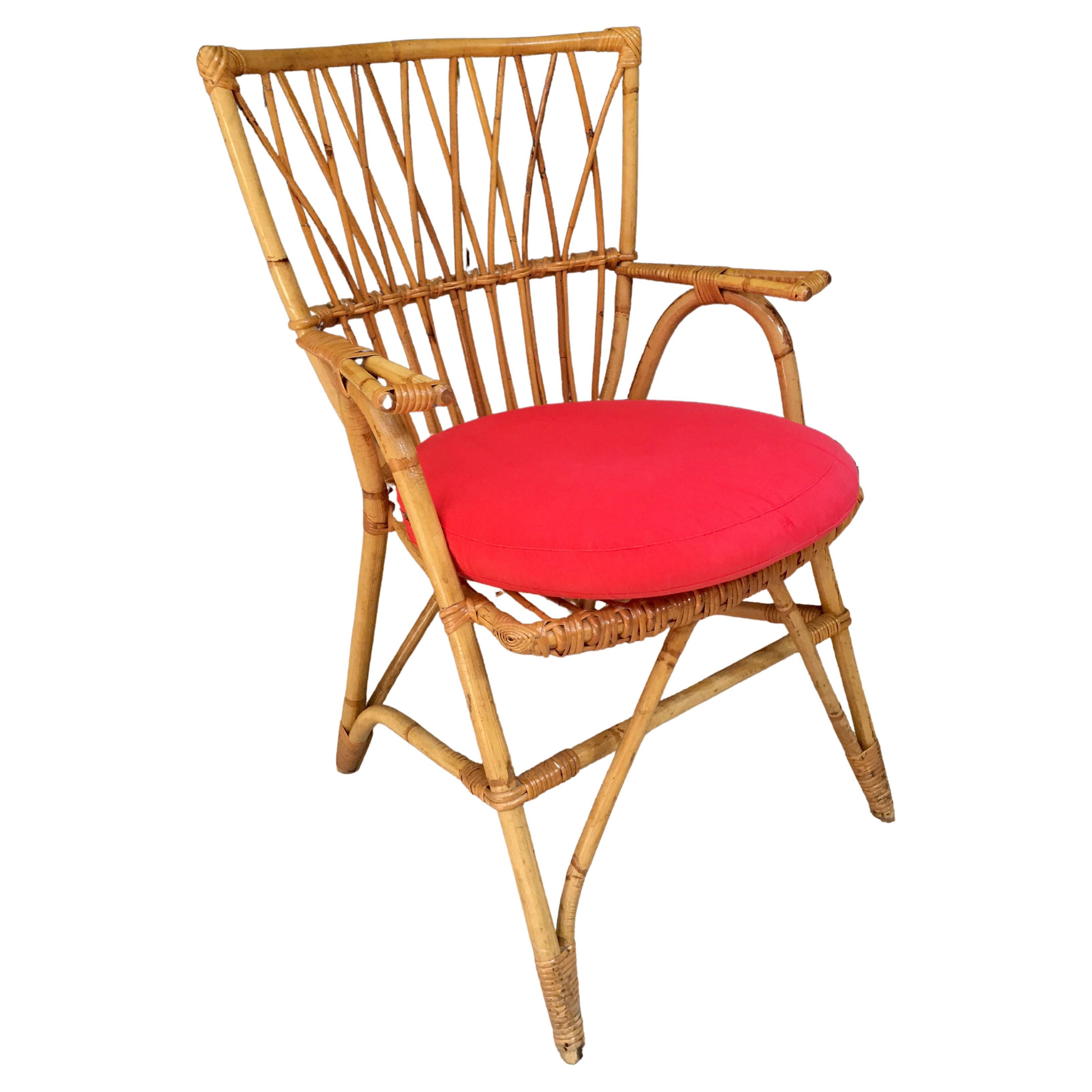  Bamboo and Rattan Armchair, circa 1970 For Sale