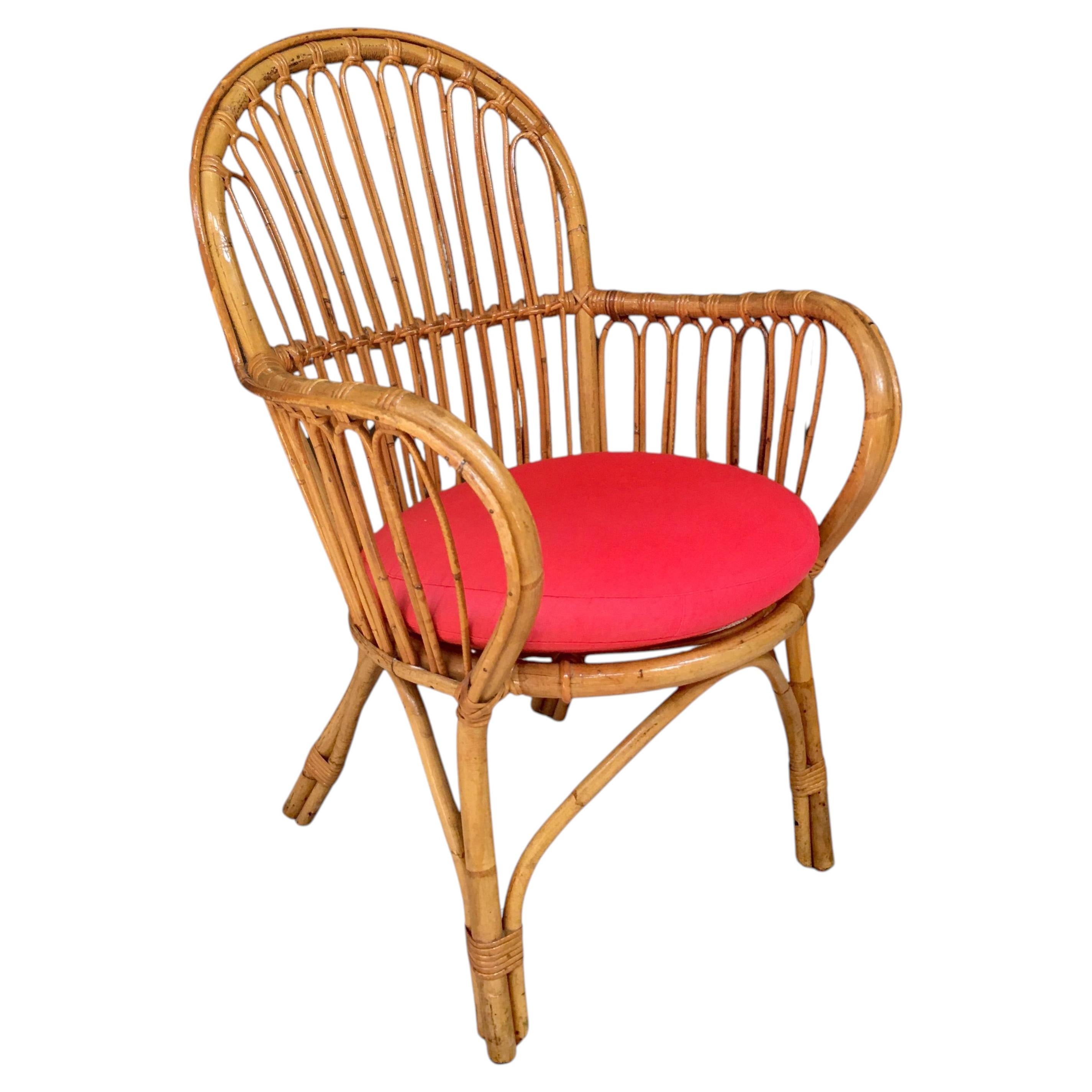 Sillón de bambú y ratán, de alrededor de 1970 en venta