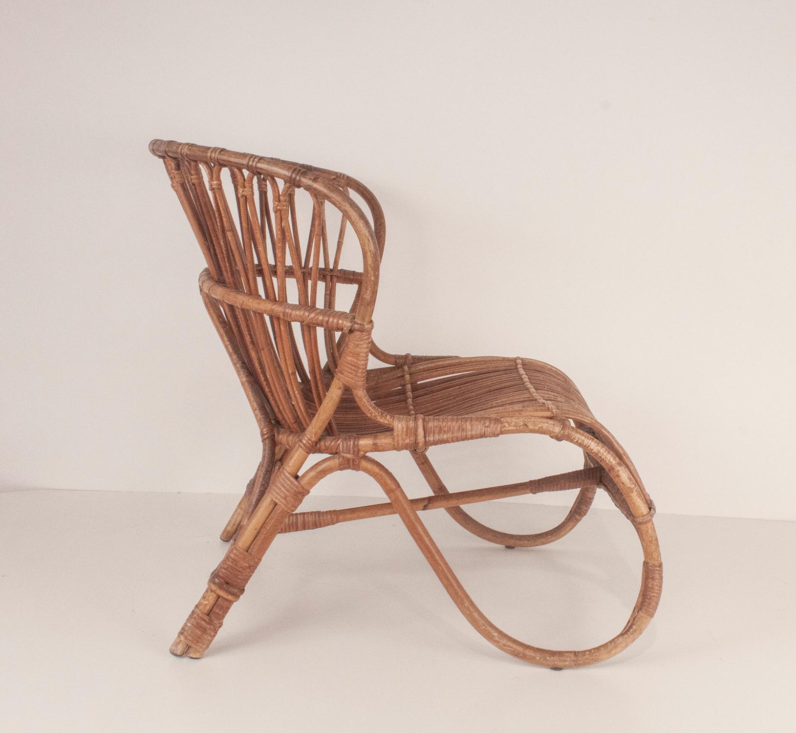 Mid-Century Modern Bamboo and Rattan Armchair in the Style of Viggo Boesen, Netherlands 50's For Sale