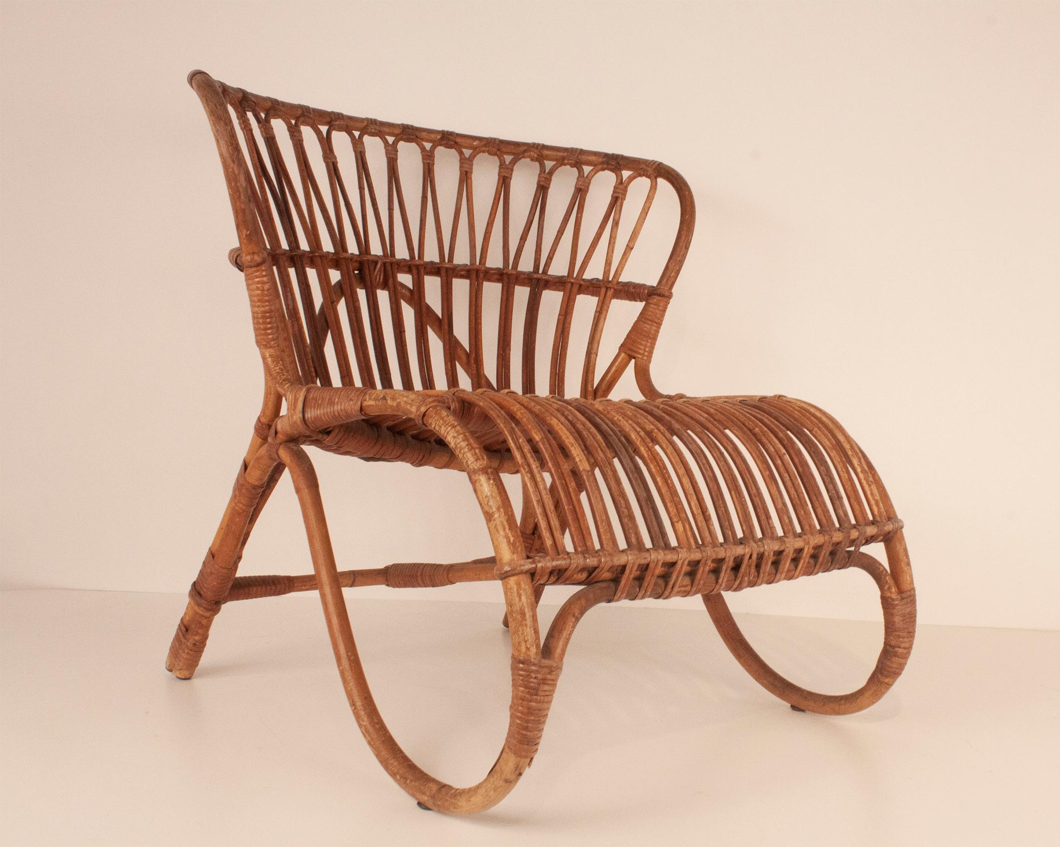 Dutch Bamboo and Rattan Armchair in the Style of Viggo Boesen, Netherlands 50's For Sale