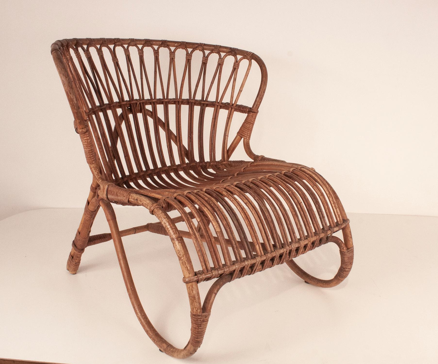 Bamboo and Rattan Armchair in the Style of Viggo Boesen, Netherlands 50's In Good Condition For Sale In Barcelona, Cataluna