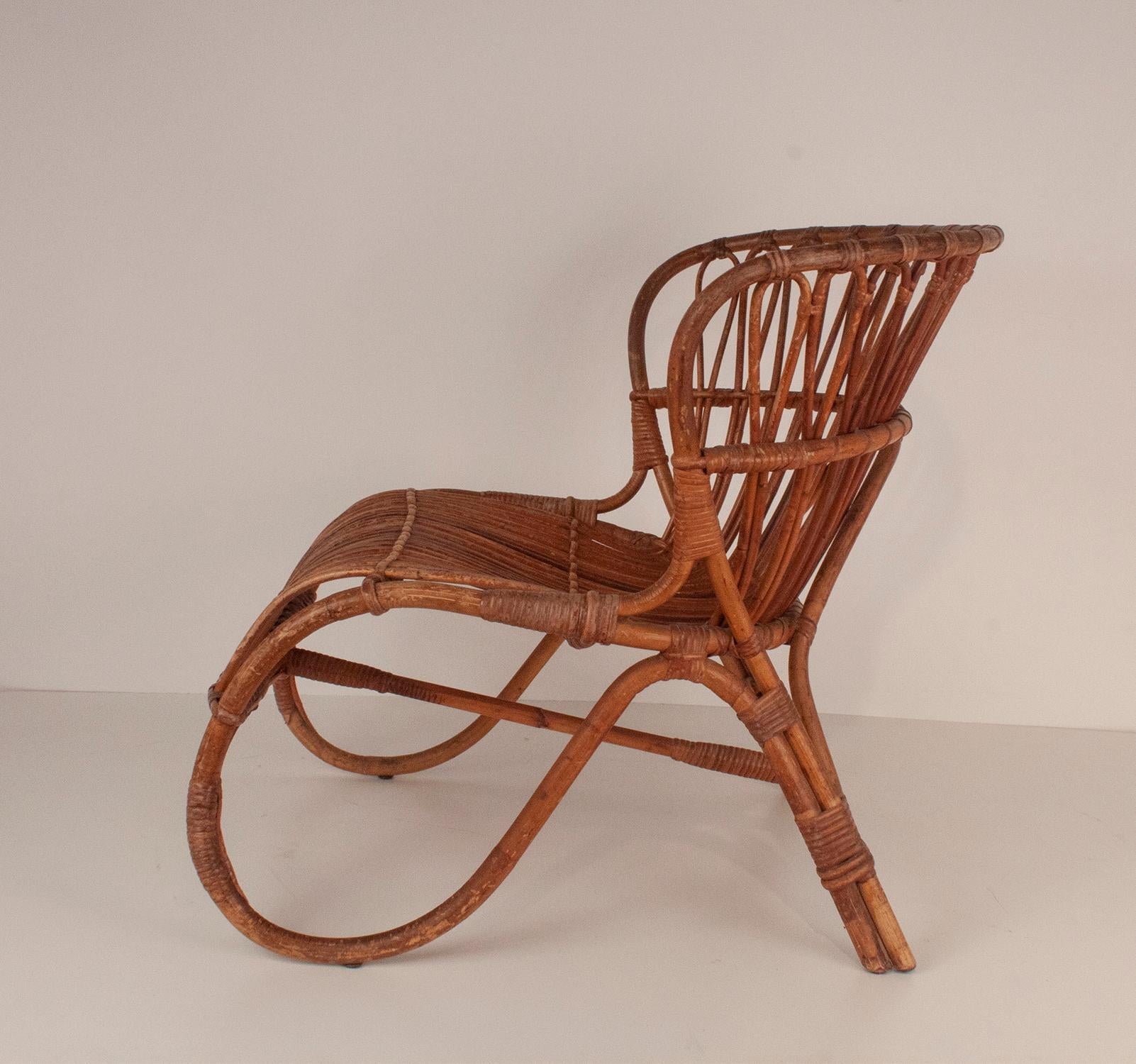 Mid-20th Century Bamboo and Rattan Armchair in the Style of Viggo Boesen, Netherlands 50's For Sale