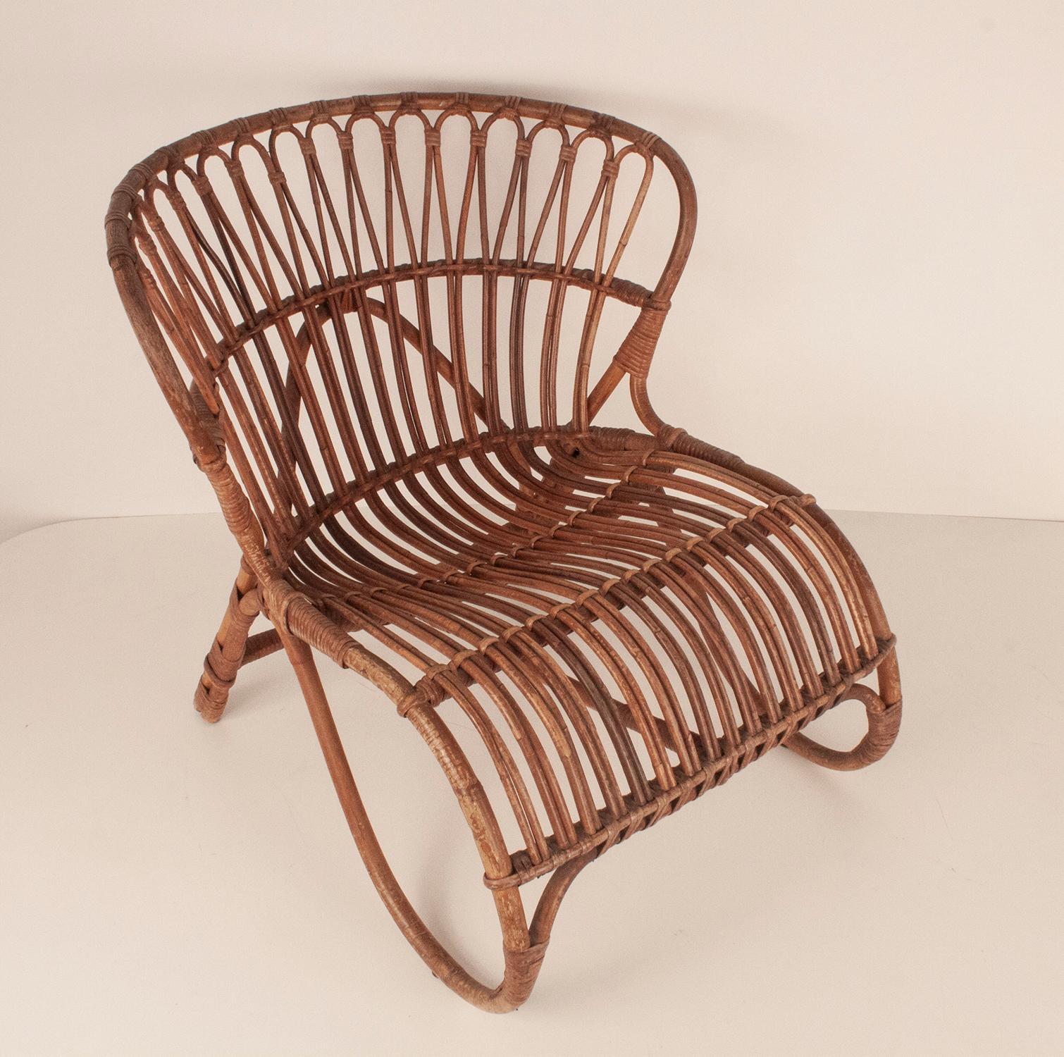 Bamboo and Rattan Armchair in the Style of Viggo Boesen, Netherlands 50's For Sale 1