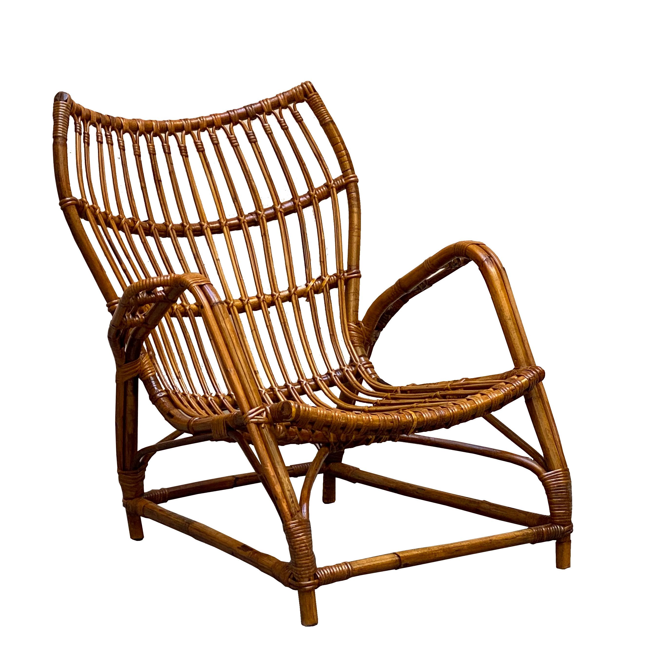 Mid-Century Modern Bamboo and Rattan Armchair, Italy, 1960s For Sale