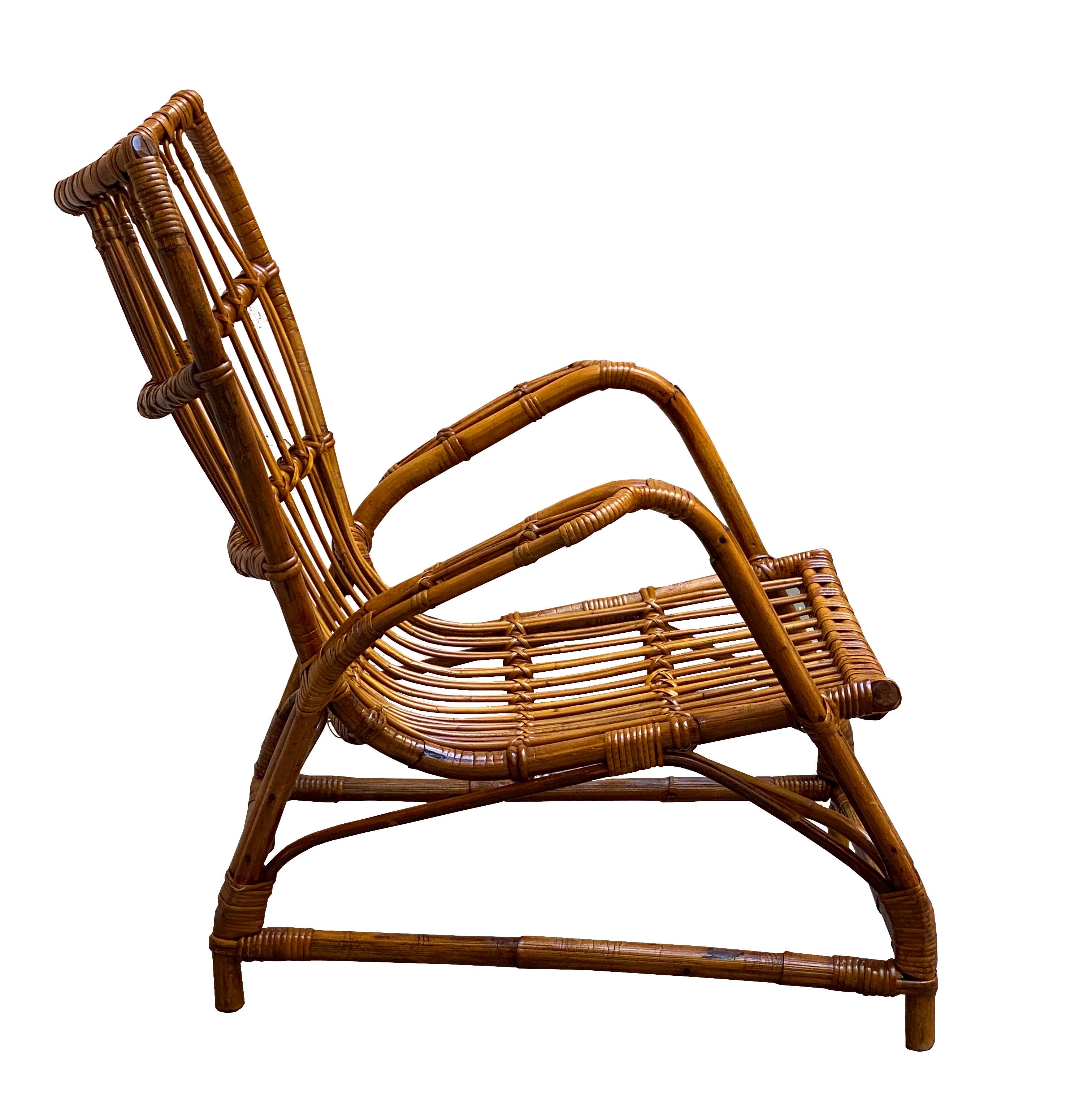 Italian Bamboo and Rattan Armchair, Italy, 1960s For Sale
