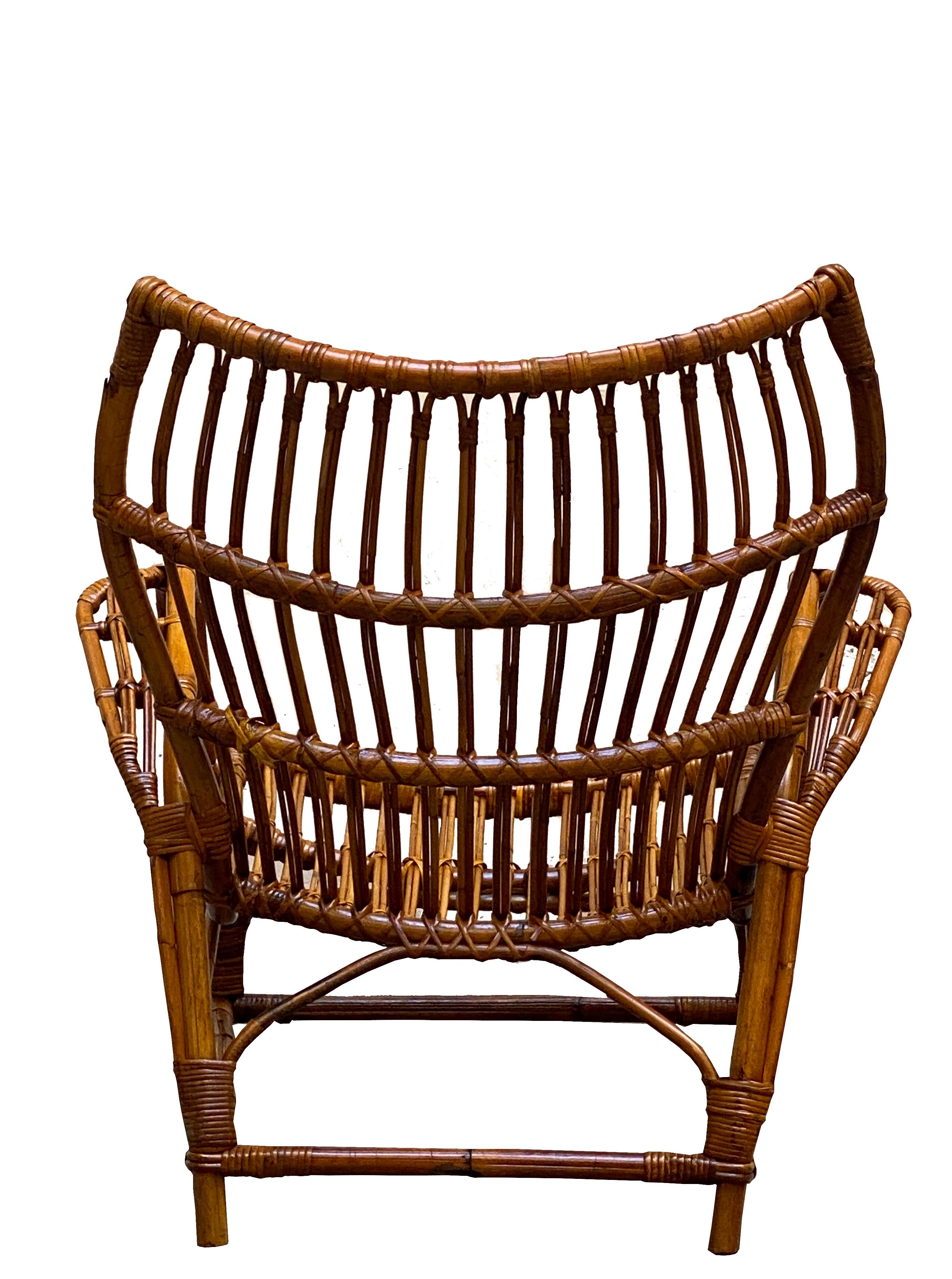 Bamboo and Rattan Armchair, Italy, 1960s In Good Condition For Sale In Naples, IT