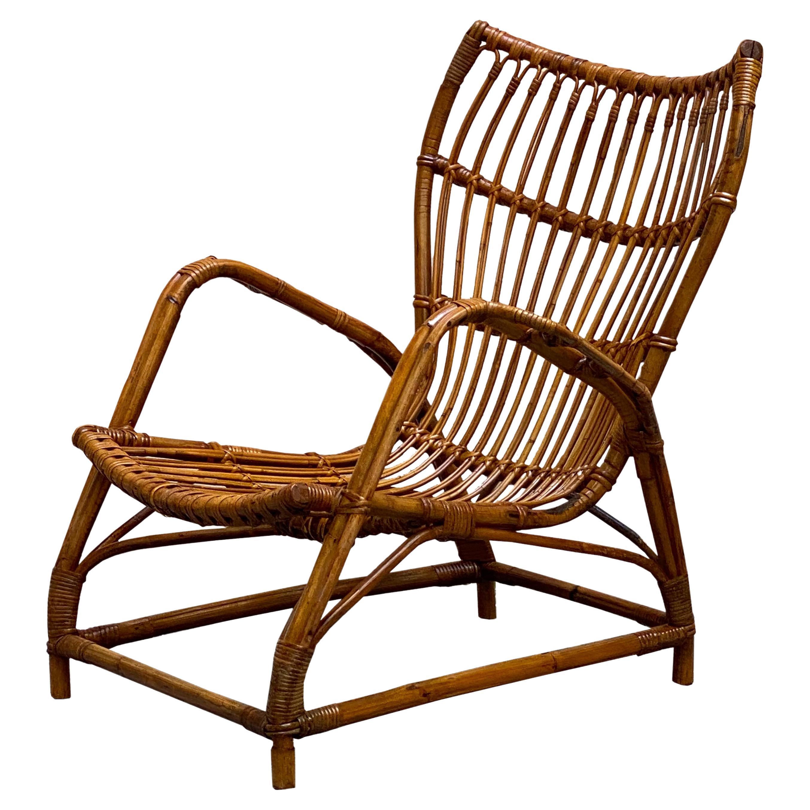 Bamboo and Rattan Armchair, Italy, 1960s For Sale