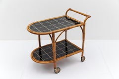 Bamboo and Rattan Bar Cart Serving Trolley, 1950s Italy