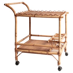 Used Bamboo and Rattan Bar Trolley with Scalloped Detail, 1960s