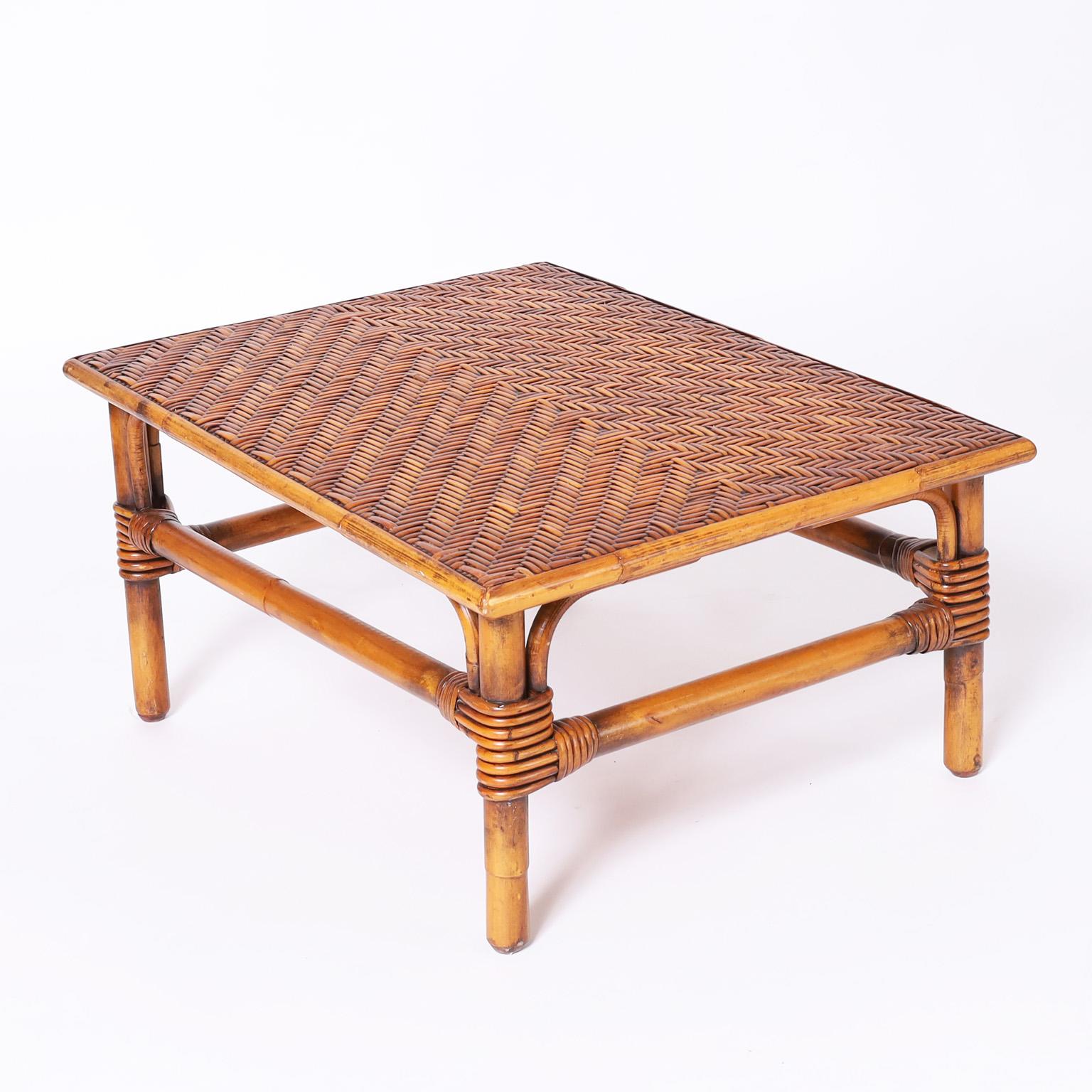 Bamboo and Rattan Chair and Ottoman For Sale 1