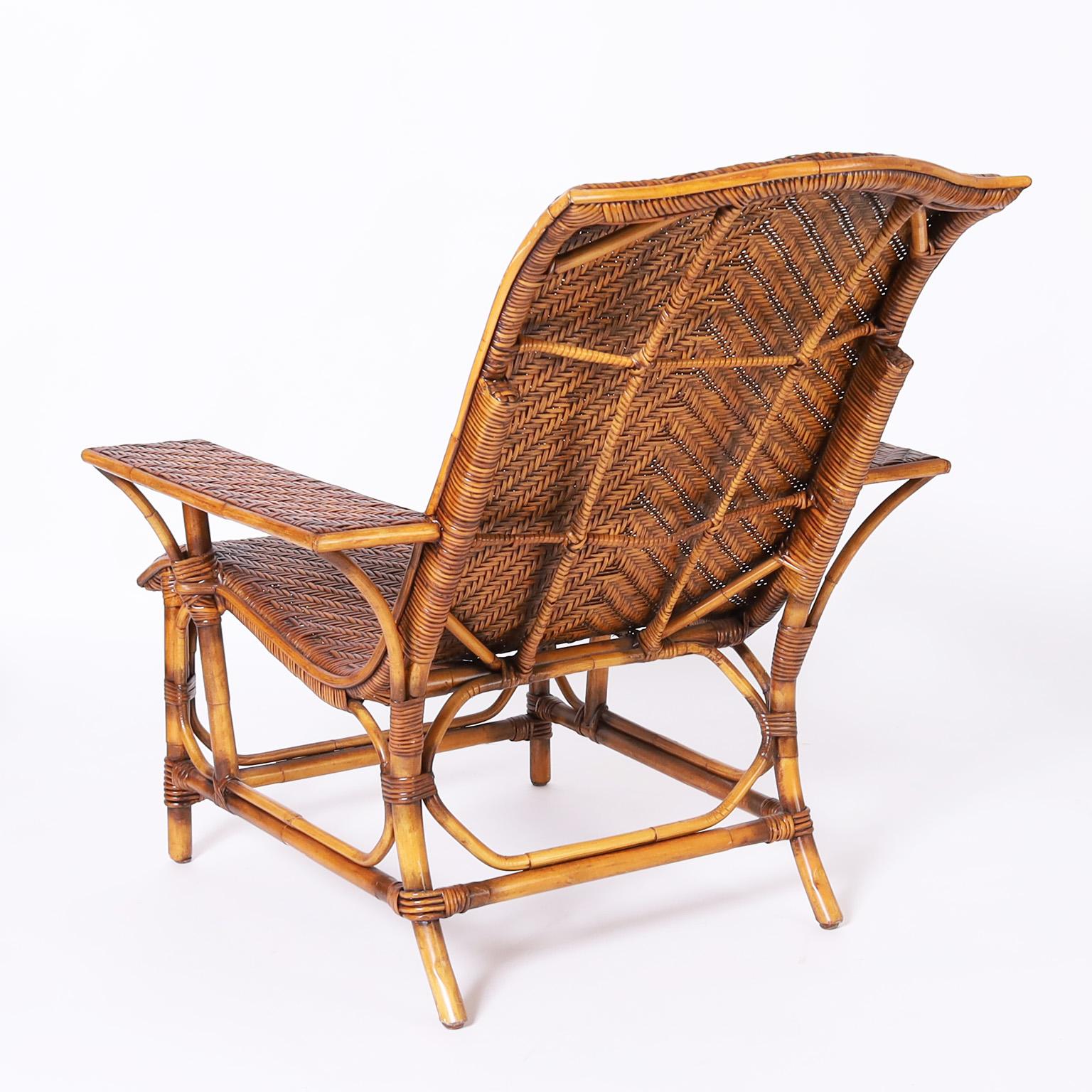 vintage rattan chair and ottoman