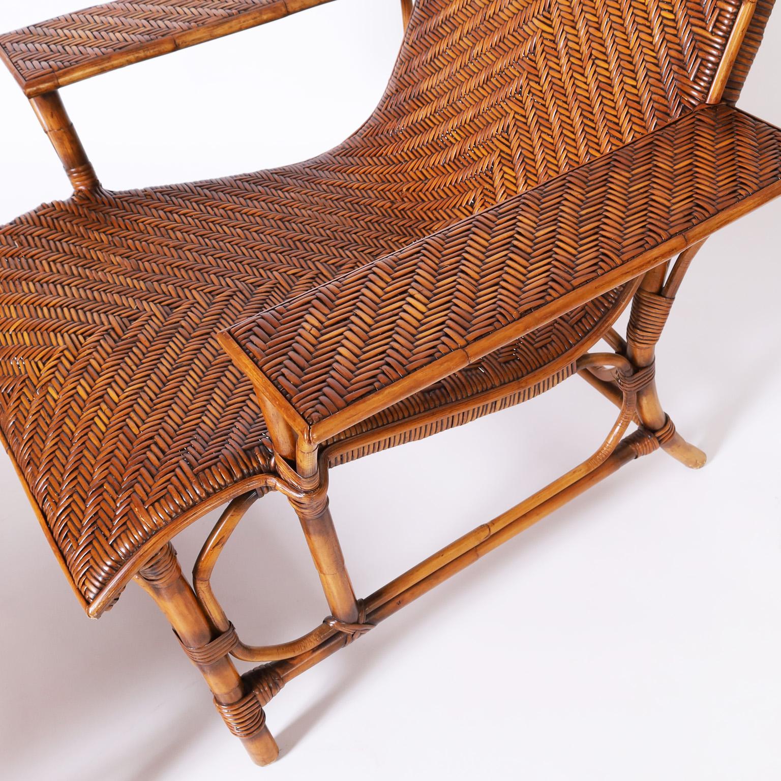 Bamboo and Rattan Chair and Ottoman In Good Condition For Sale In Palm Beach, FL