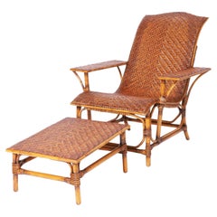 Bamboo and Rattan Chair and Ottoman