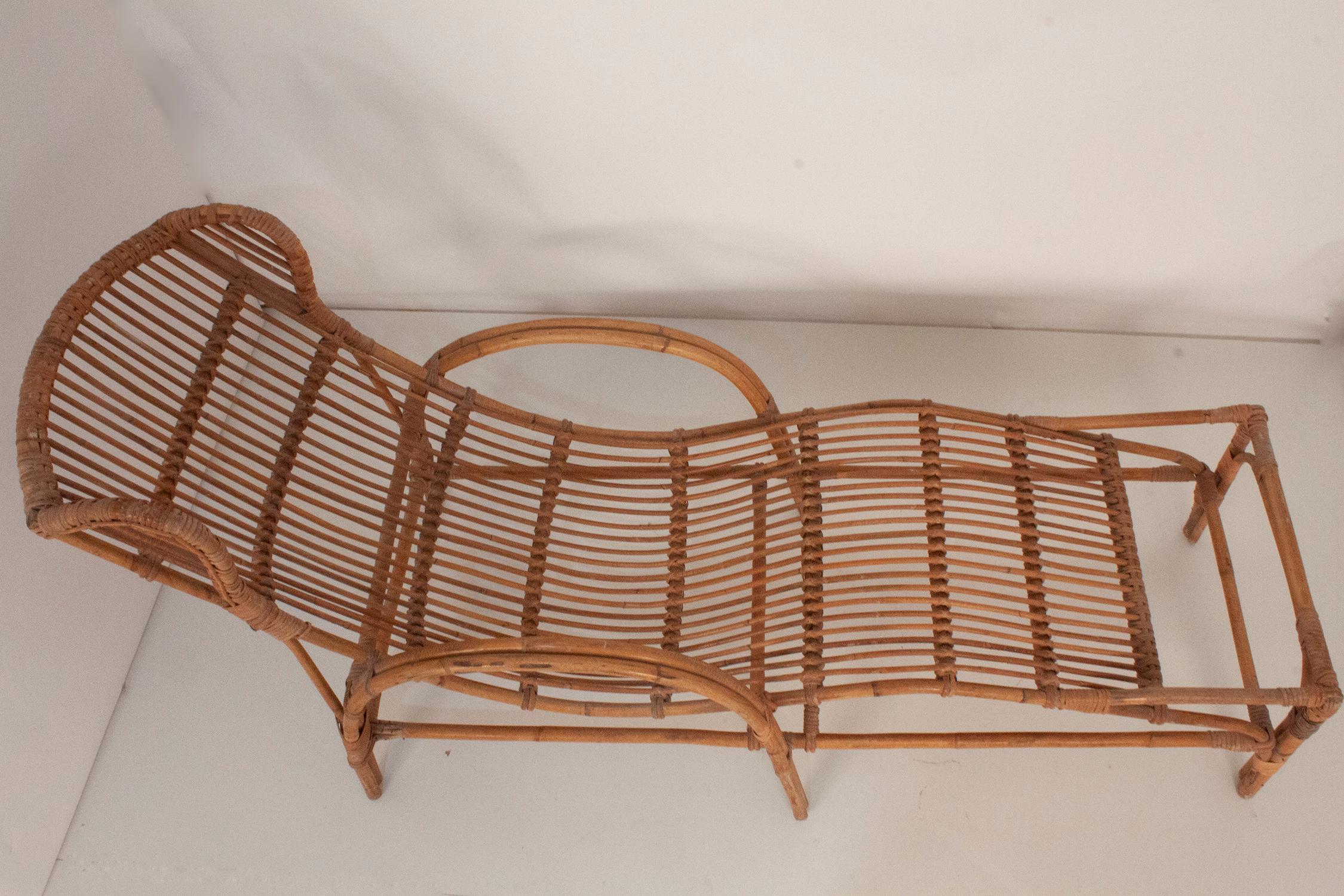 Mid-Century Modern Bamboo and Rattan Chaise Lounge Midcentury, Spain