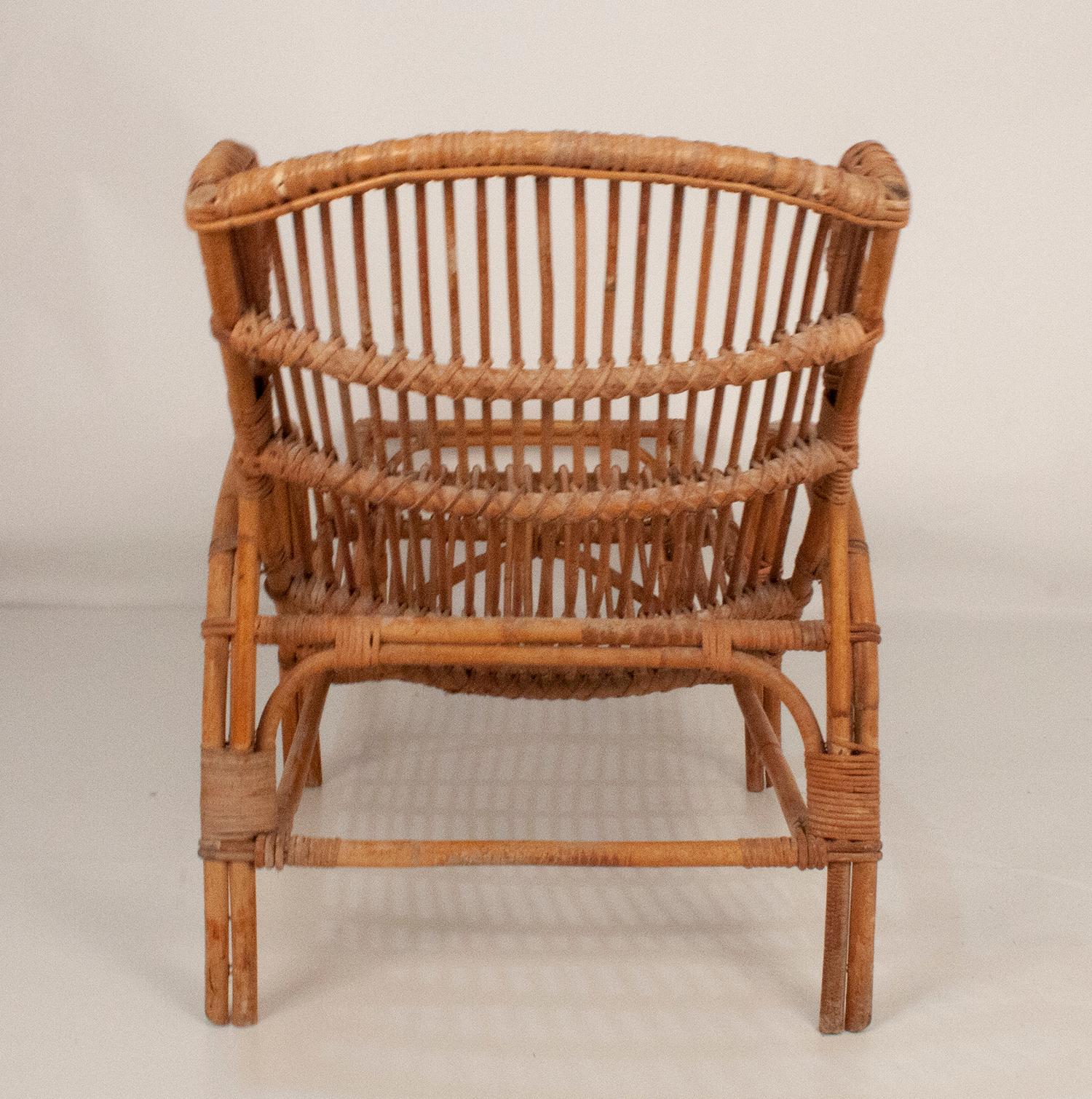 Spanish Bamboo and Rattan Chaise Lounge Midcentury, Spain